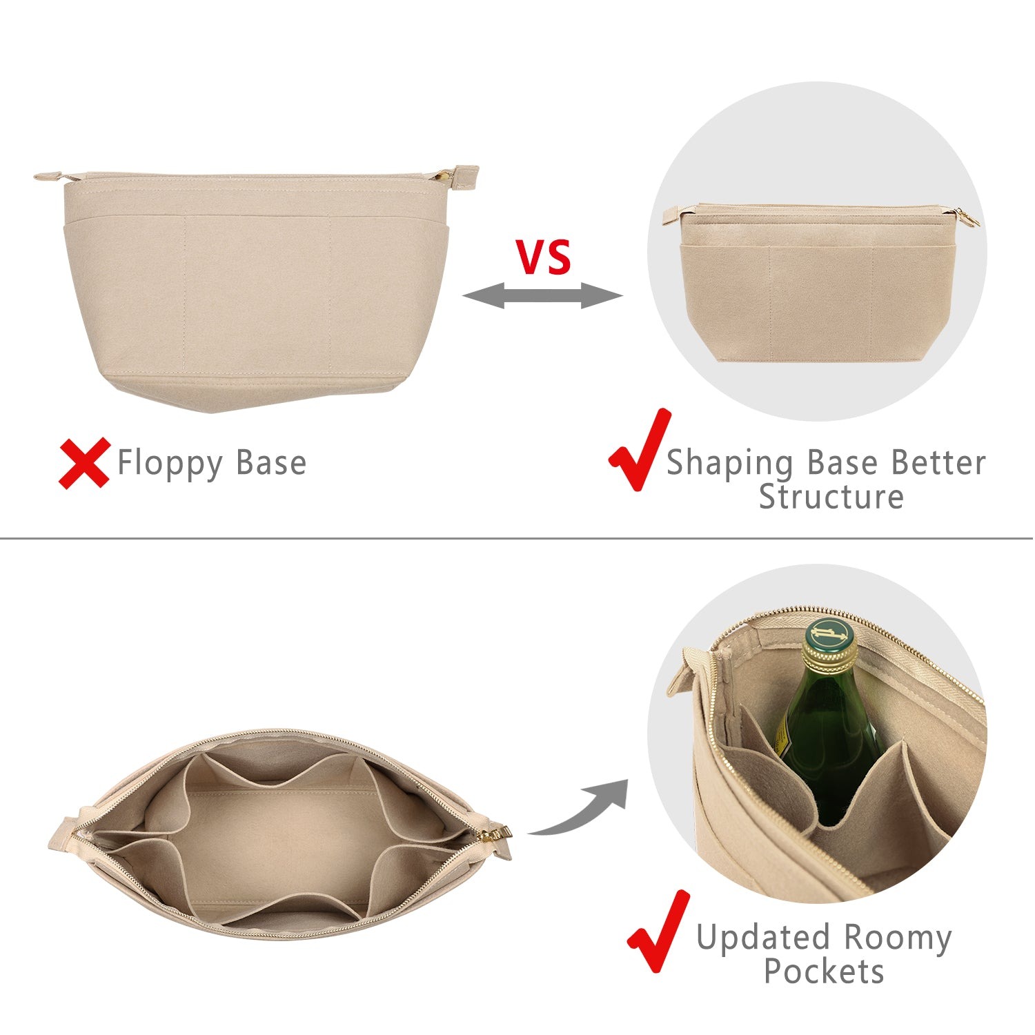 Plstěný organizér do kabelky s klíčenkou na náramek pro LV Speedy Neverfull Tote detail image 1