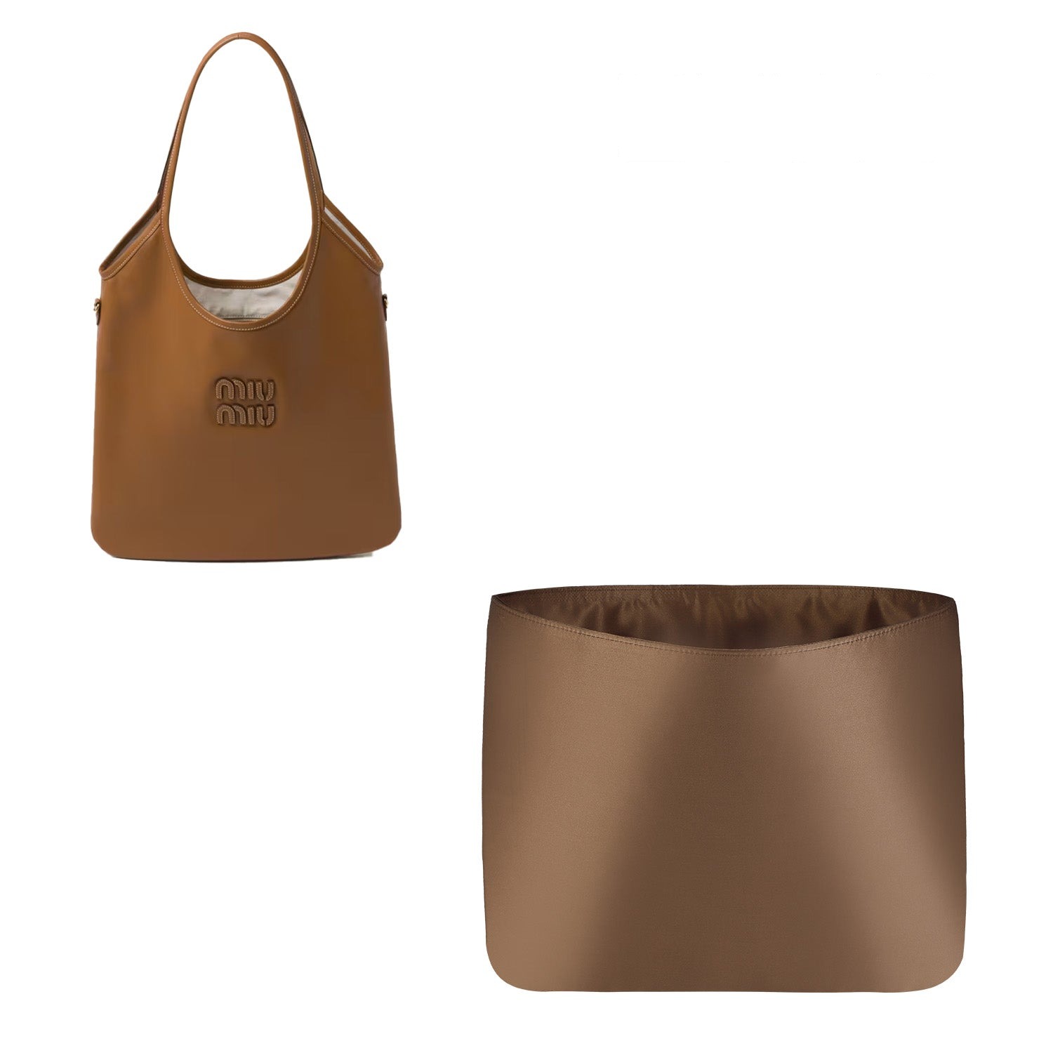 Organizér do kabelky pro Miu Miu Ivy Mini / Medium – nový materiál z hedvábí a saténu, 2 kapsy, zlatavě hnědá / barva na zakázku product image 3