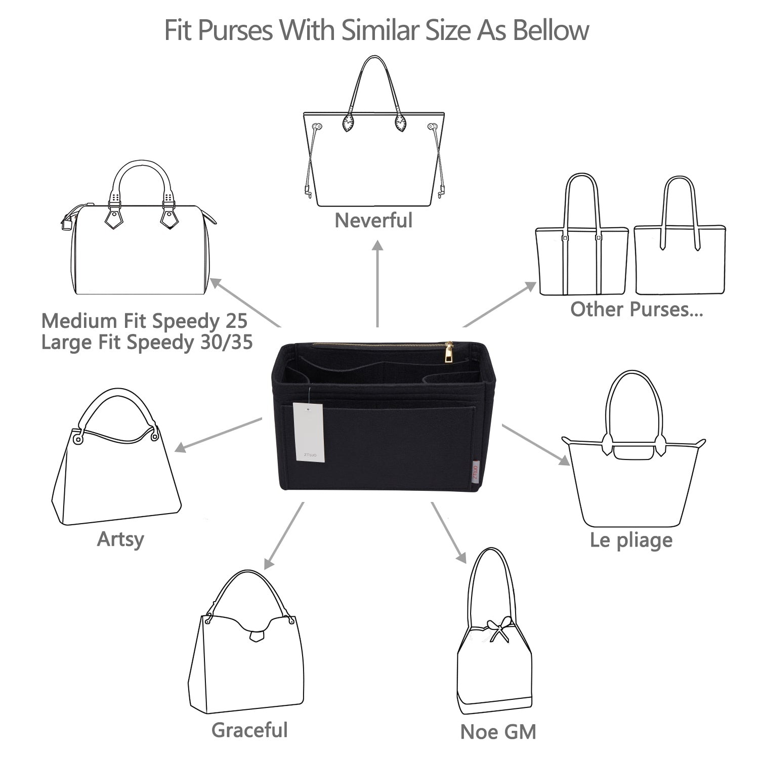 Organizador de bolso de fieltro para interiores con portabotellas – Delgado Medio, Grande, Extra Grande product image 20