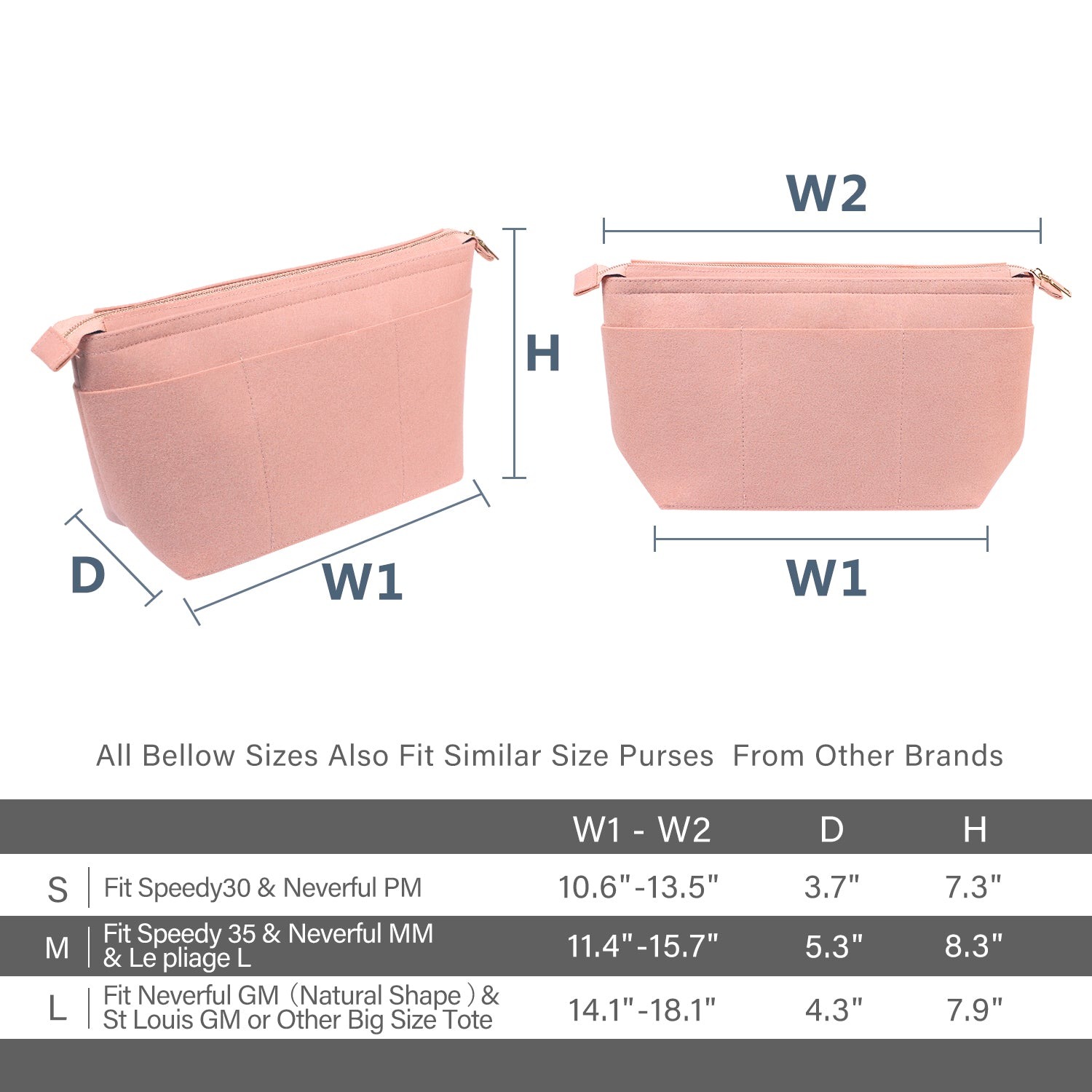 Plstěný organizér do kabelky s klíčenkou na náramek pro LV Speedy Neverfull Tote detail image 16