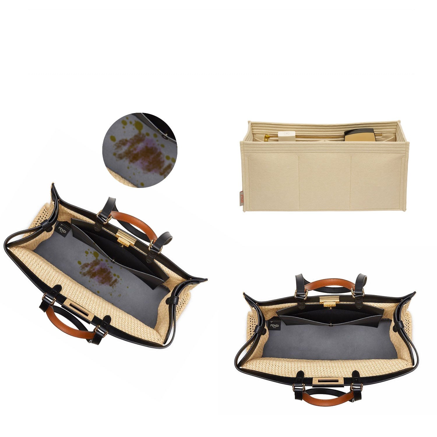 Penyusun Beg untuk Fendi Peekaboo X Tote Medium – Penyisip Felt 6 Poket product image 5
