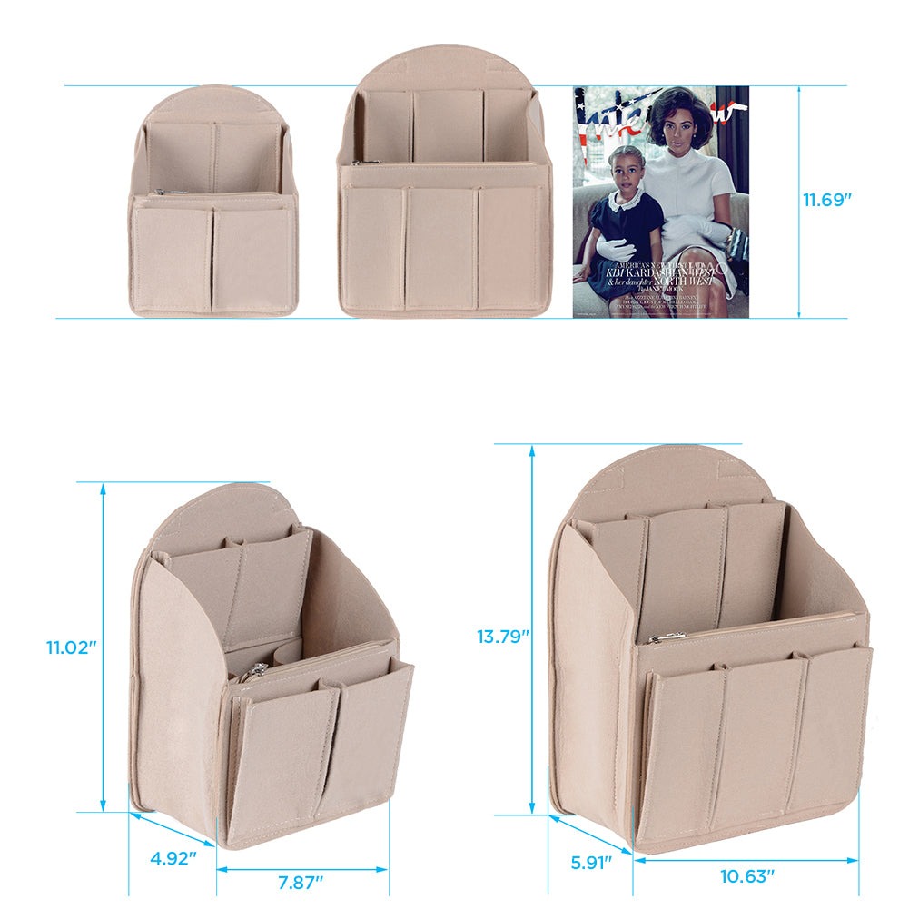 Organizador de bolso de fieltro para mochilas: compatible con bolsos redondos y cuadrados, en beige/gris/marrón/negro. product image 23
