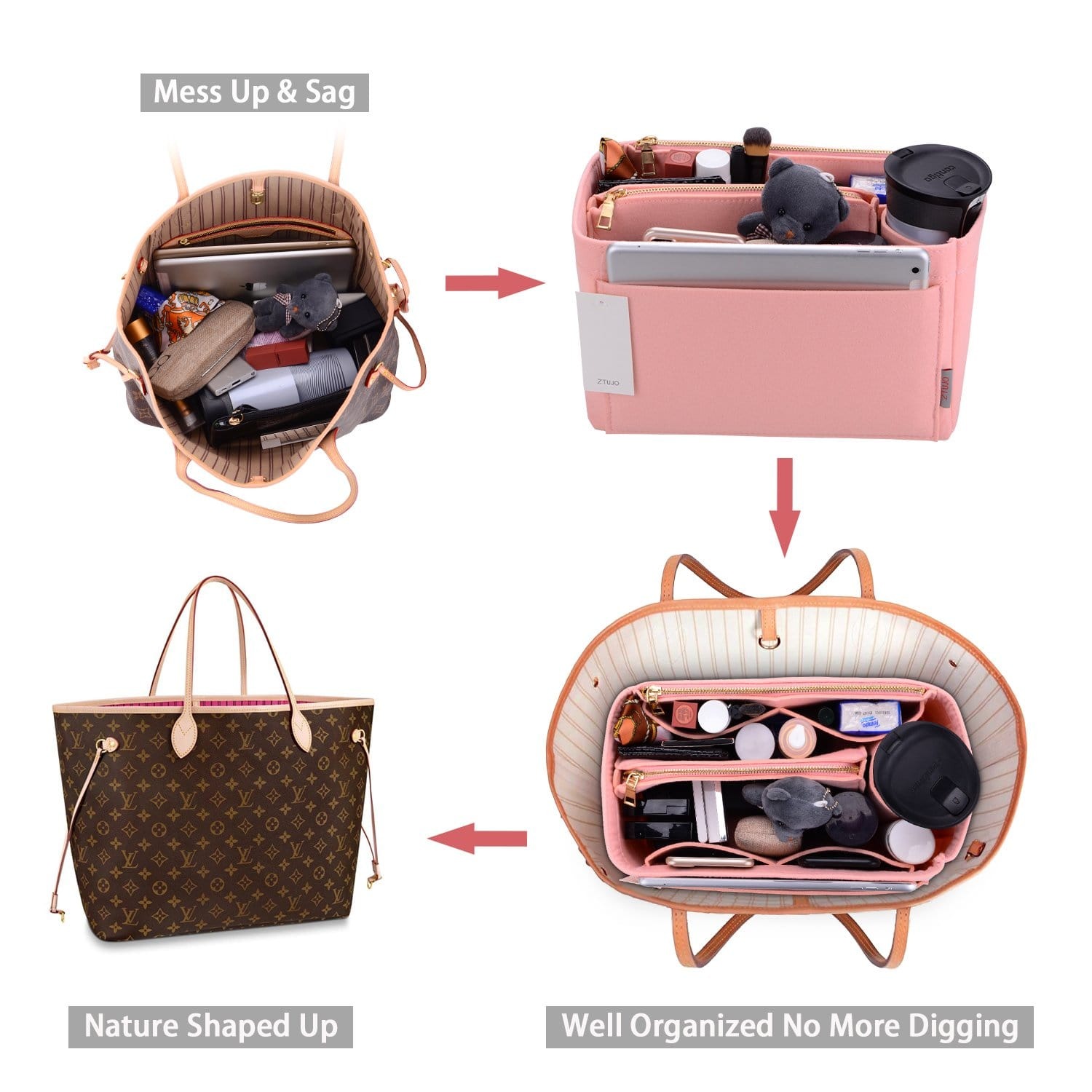 Vložka a organizér do kabelky pro LV Speedy, Neverfull, Graceful, Tote – plstěný tvarovač kabelky detail image 4