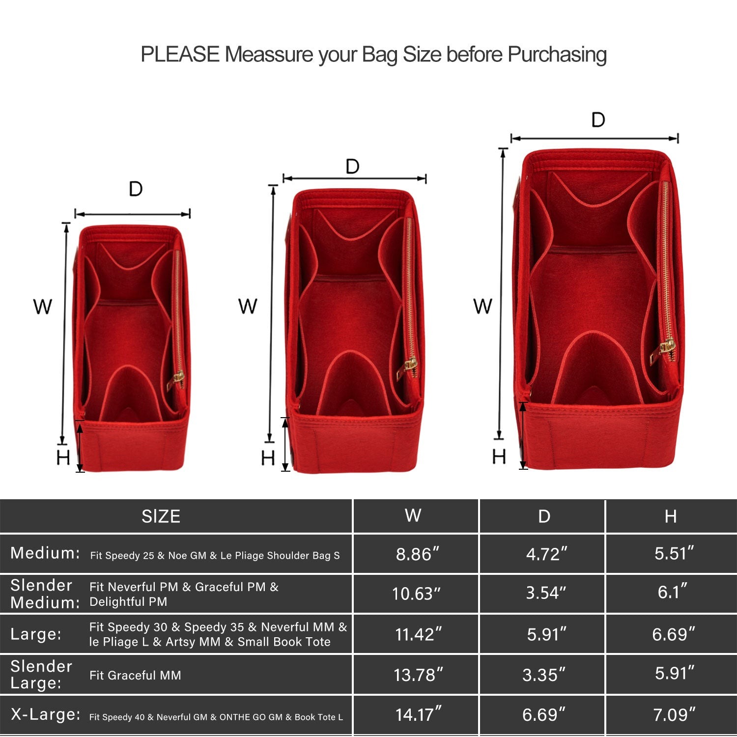 Organizador de bolso de fieltro para interiores con portabotellas – Delgado Medio, Grande, Extra Grande product image 10