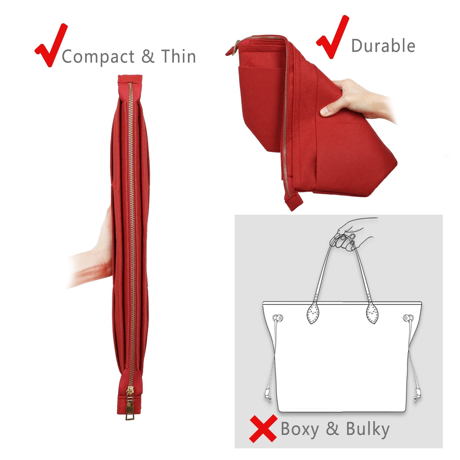 Plstěný organizér do kabelky s klíčenkou na náramek pro LV Speedy Neverfull Tote detail image 10