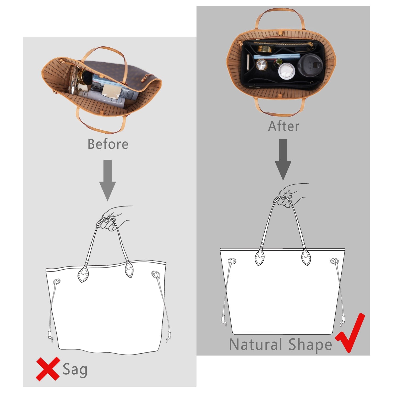 Organizador de bolso de fieltro para interiores con portabotellas – Delgado Medio, Grande, Extra Grande product image 22