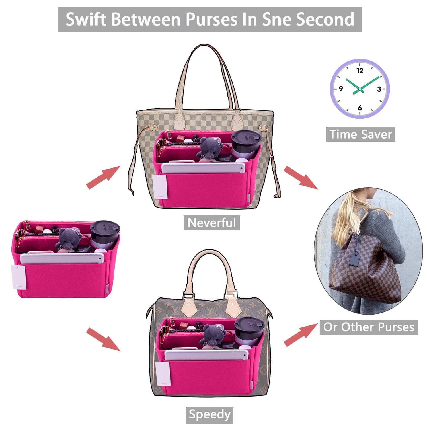Vložka a organizér do kabelky pro LV Speedy, Neverfull, Graceful, Tote – plstěný tvarovač kabelky product image 28