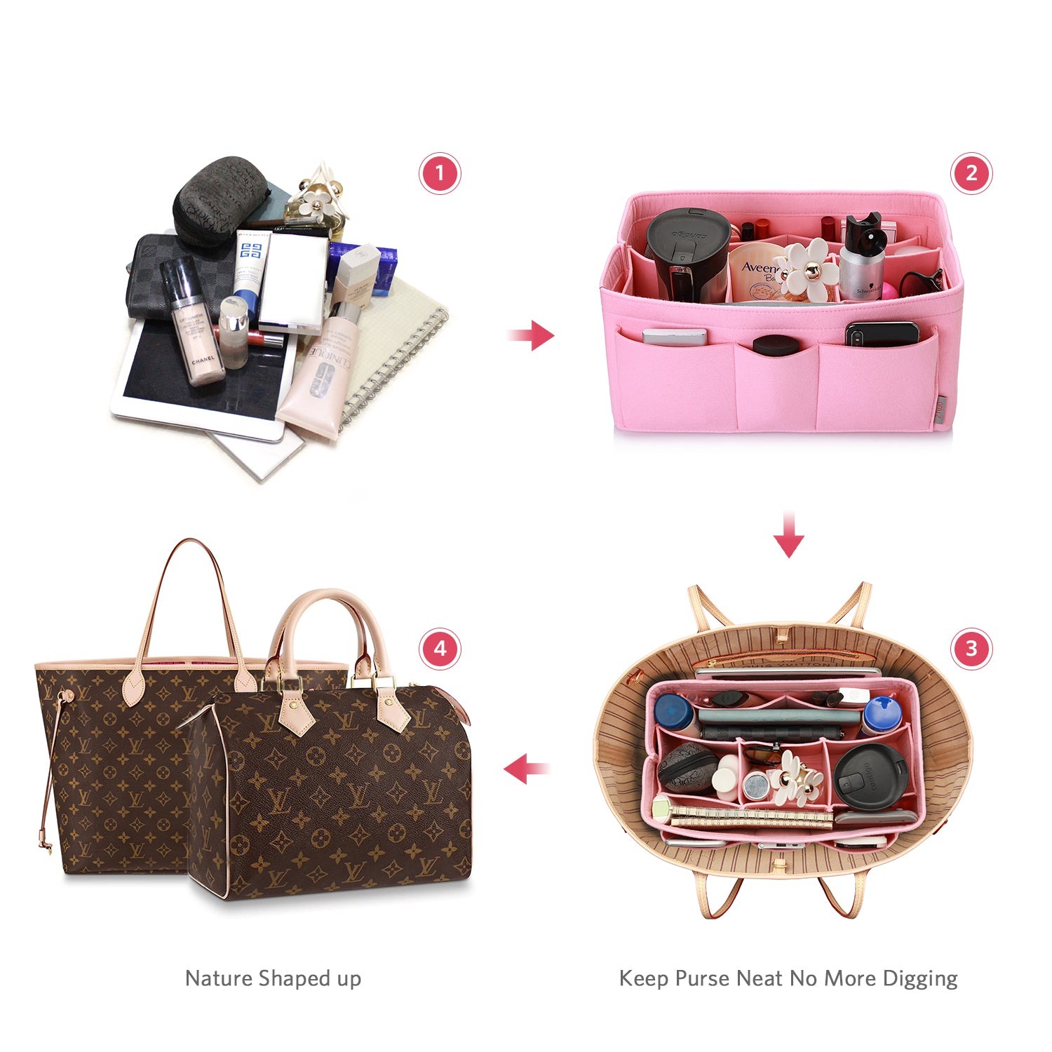 Bélésbetét kézitáska-szervező – LV Speedy 25 / 30 / 35 / 40, Neverfull MM / GM méretekhez illik product image 63