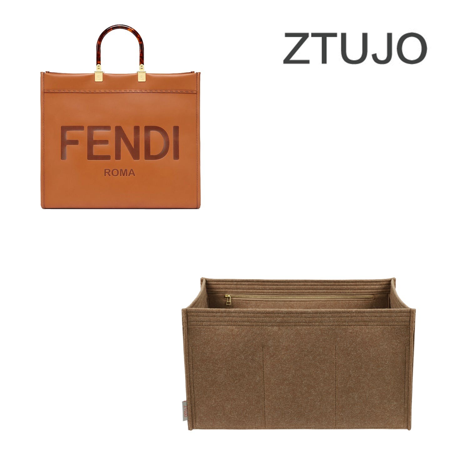 Πολυτελής Οργανωτής Τσάντας για Fendi Sunshine Medium / Large – 8 Θήκες, Φερμουάρ YKK, Ανοιχτό Καφέ ή Εξατομικευμένο Χρώμα