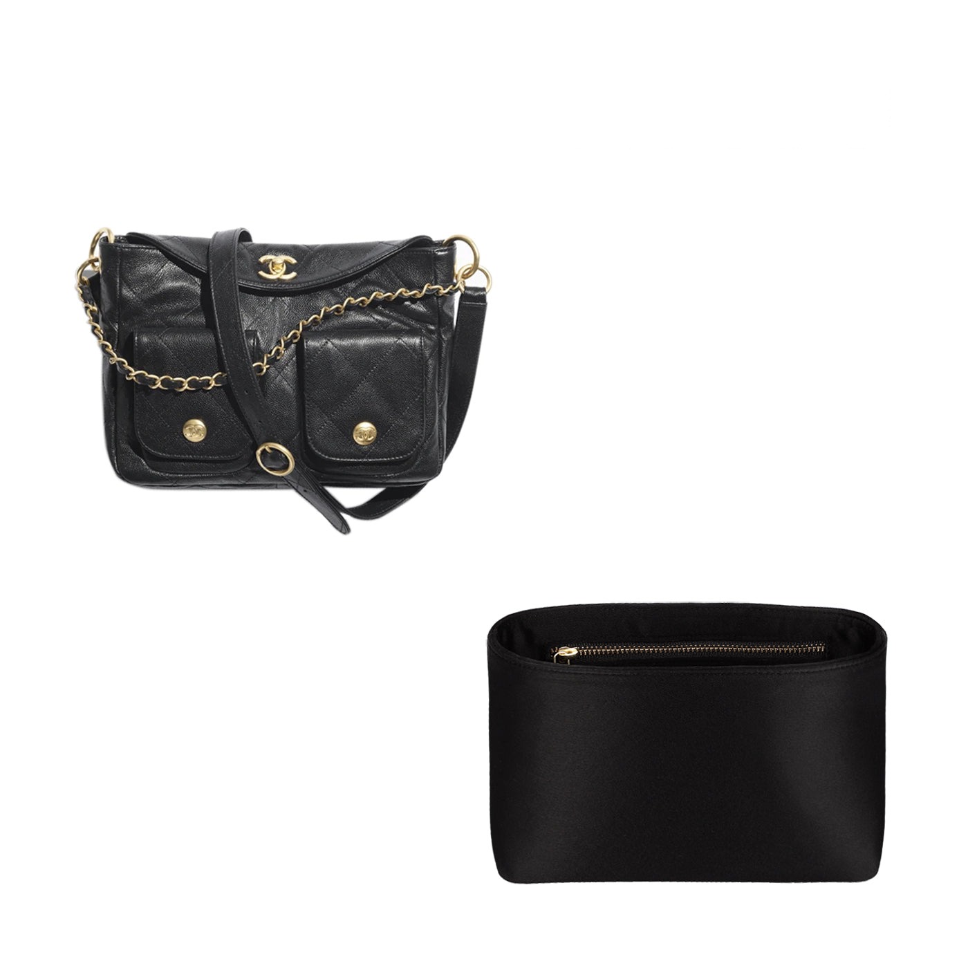 Organizer per borsa Silks and Satins per Chanel 25 Hobo – 4 tasche, nero o personalizzato