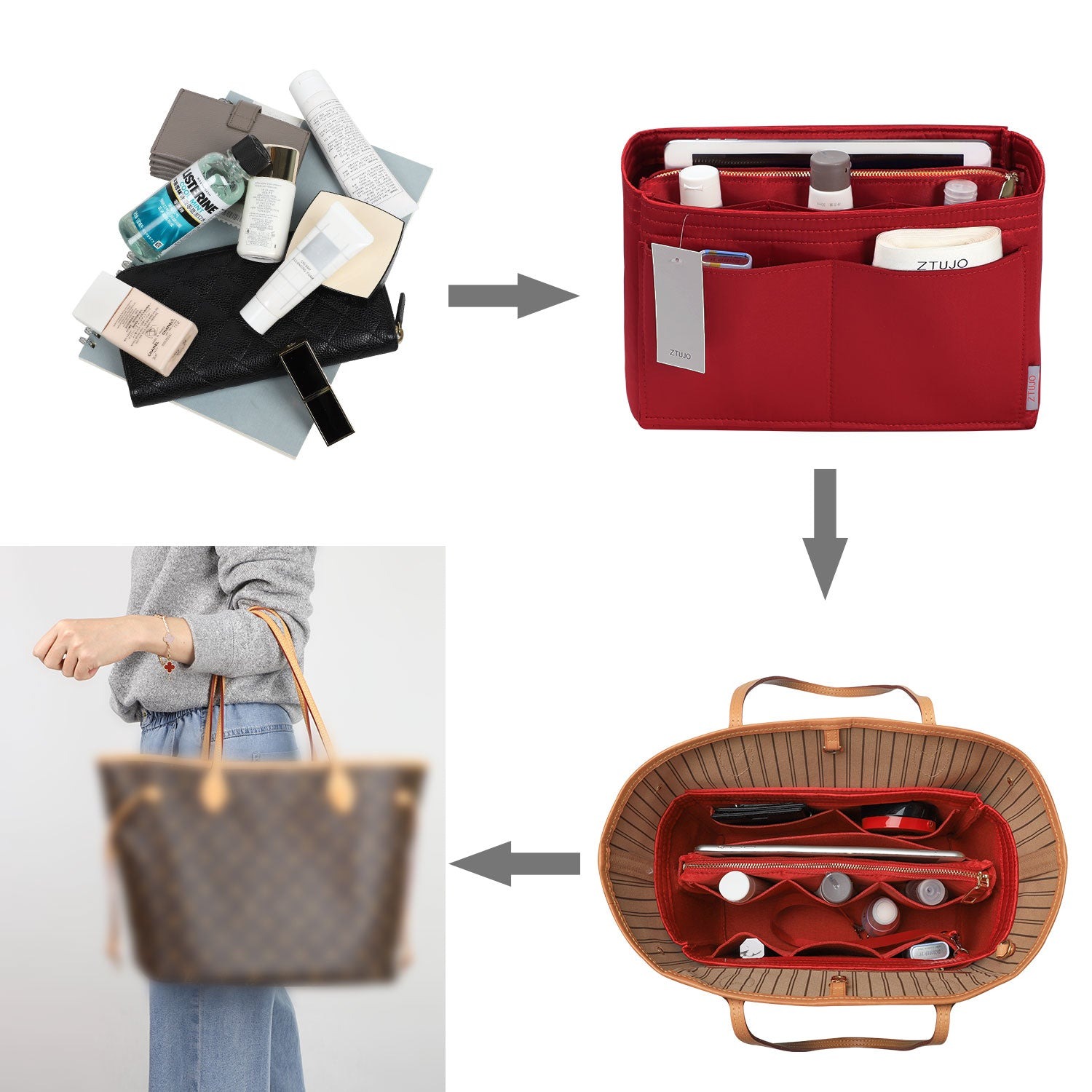 Organizador para Bolsa LV Speedy Neverfull Tote – 6 Tamanhos, Insert de Feltro para Bolsa com Zíper product image 138