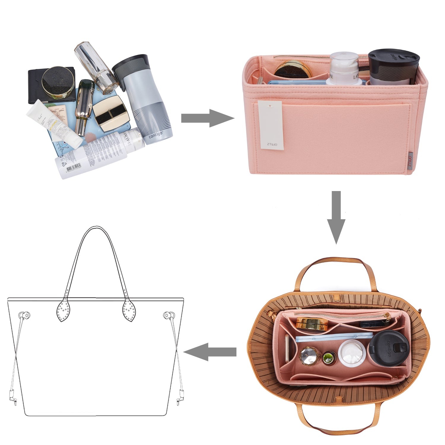 Organizador de bolso de fieltro para interiores con portabotellas – Delgado Medio, Grande, Extra Grande product image 27