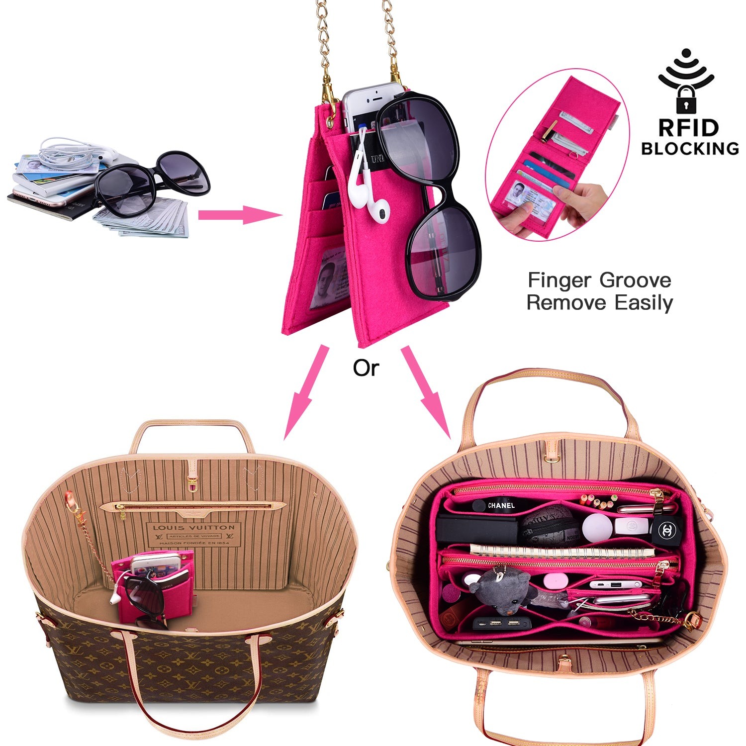 Vložka do kabelky pro návrhářské kabelky s kapsou blokující RFID – sedí na LV Speedy, Neverfull a další product image 31