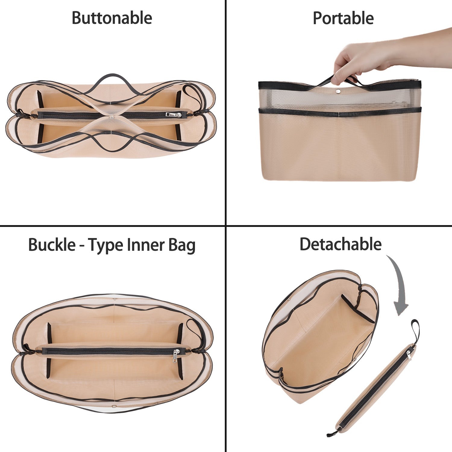 Wkładka Organizująca do Torebek – Organizer w Formie Siatki z Zamkiem Błyskawicznym, Pasuje do Speedy, Neverfull PM/MM, Le Pliage – Średnia, Duża, Bardzo Duża product image 5