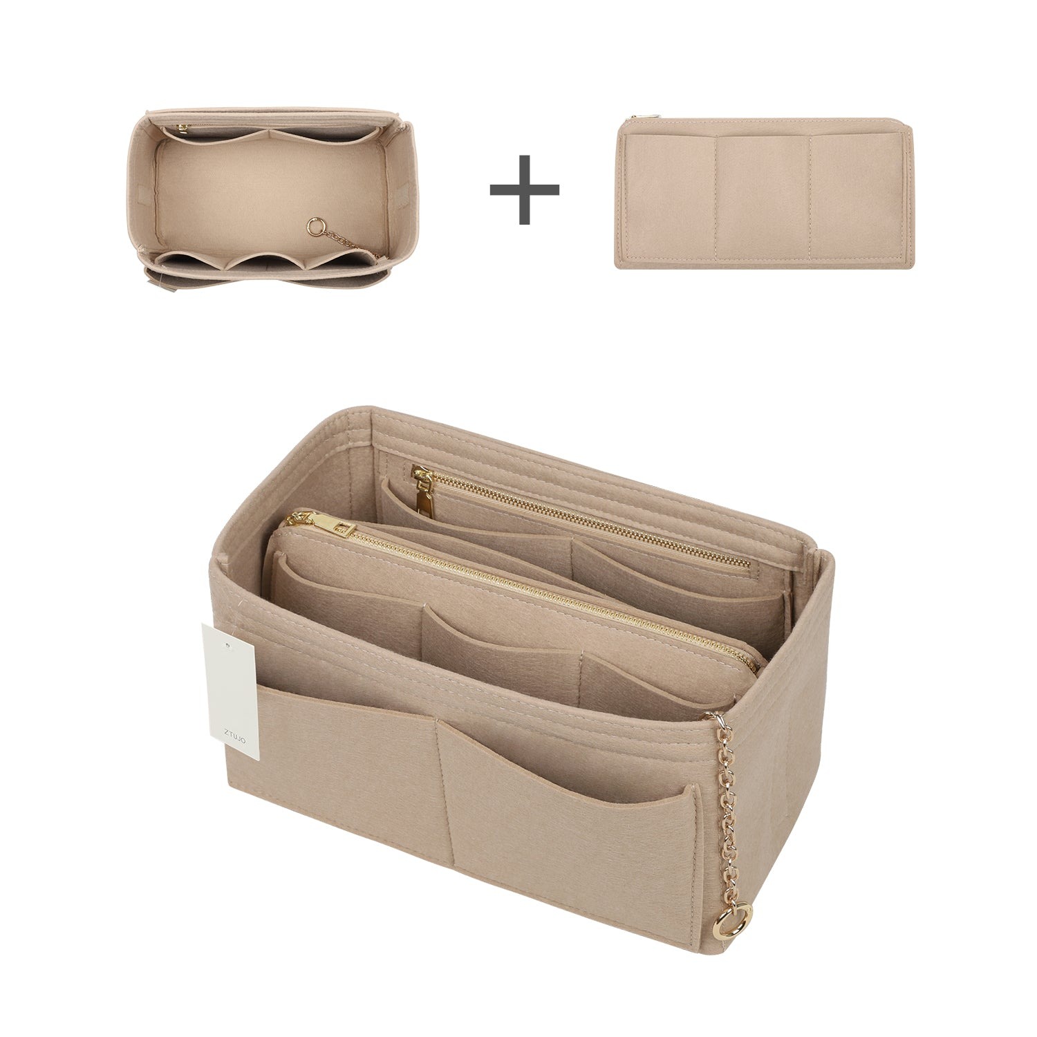 Organizér do kabelky z plsti s bočním zipem, odnímatelná střední kapsa pro LV Speedy Neverfull tote, 5 velikostí product image 2