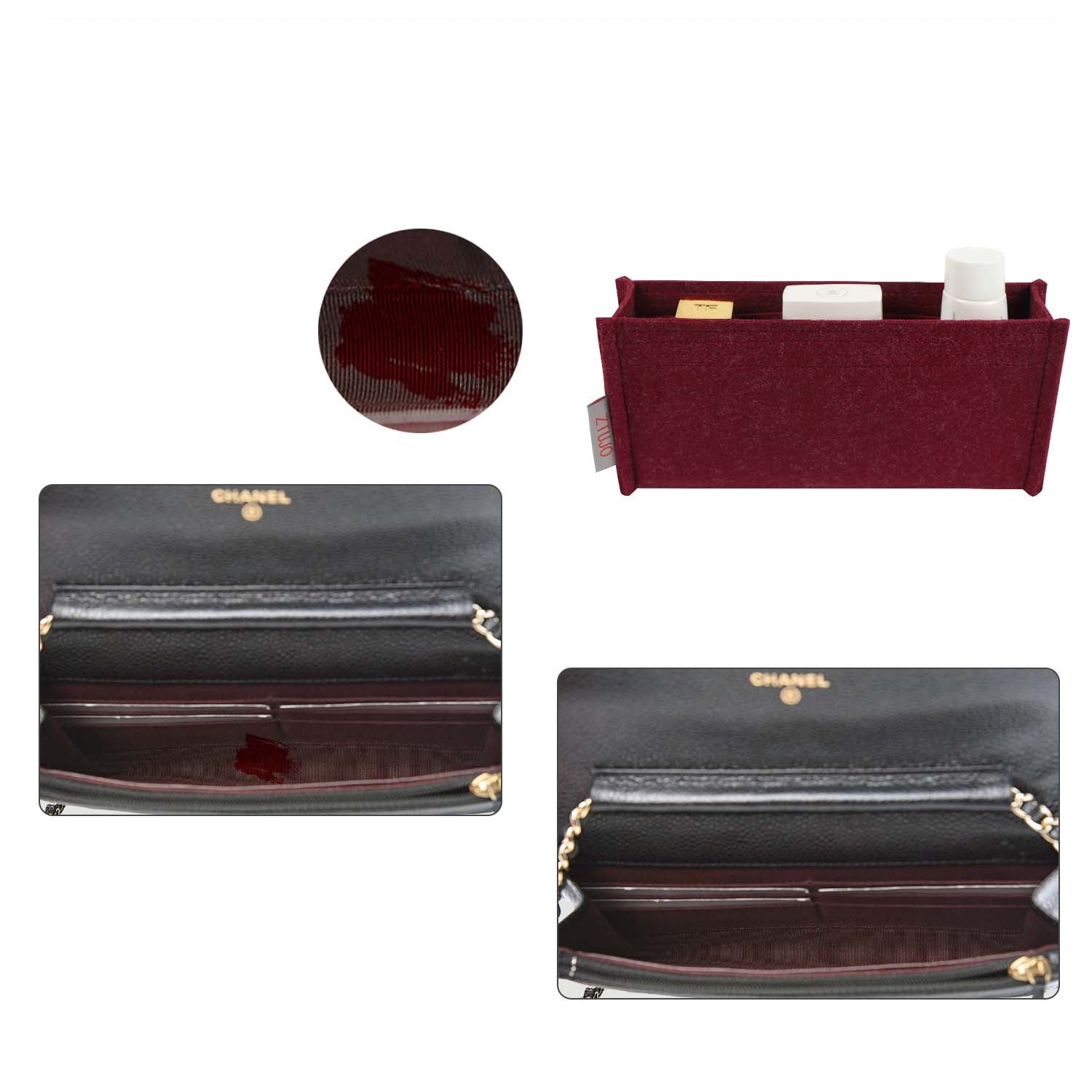 Premium veskeorganisator for Chanel Classic Wallet On Chain WOC – B burgunder eller tilpasset product image 4