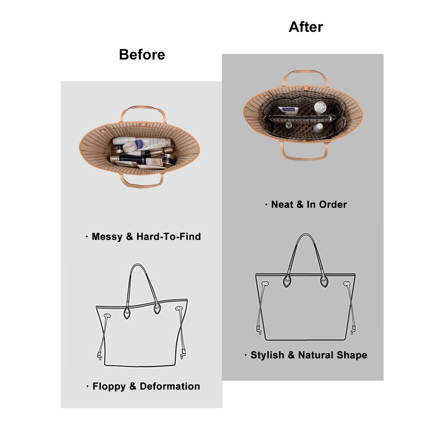 Wkładka Organizująca do Torebek – Organizer w Formie Siatki z Zamkiem Błyskawicznym, Pasuje do Speedy, Neverfull PM/MM, Le Pliage – Średnia, Duża, Bardzo Duża product image 29