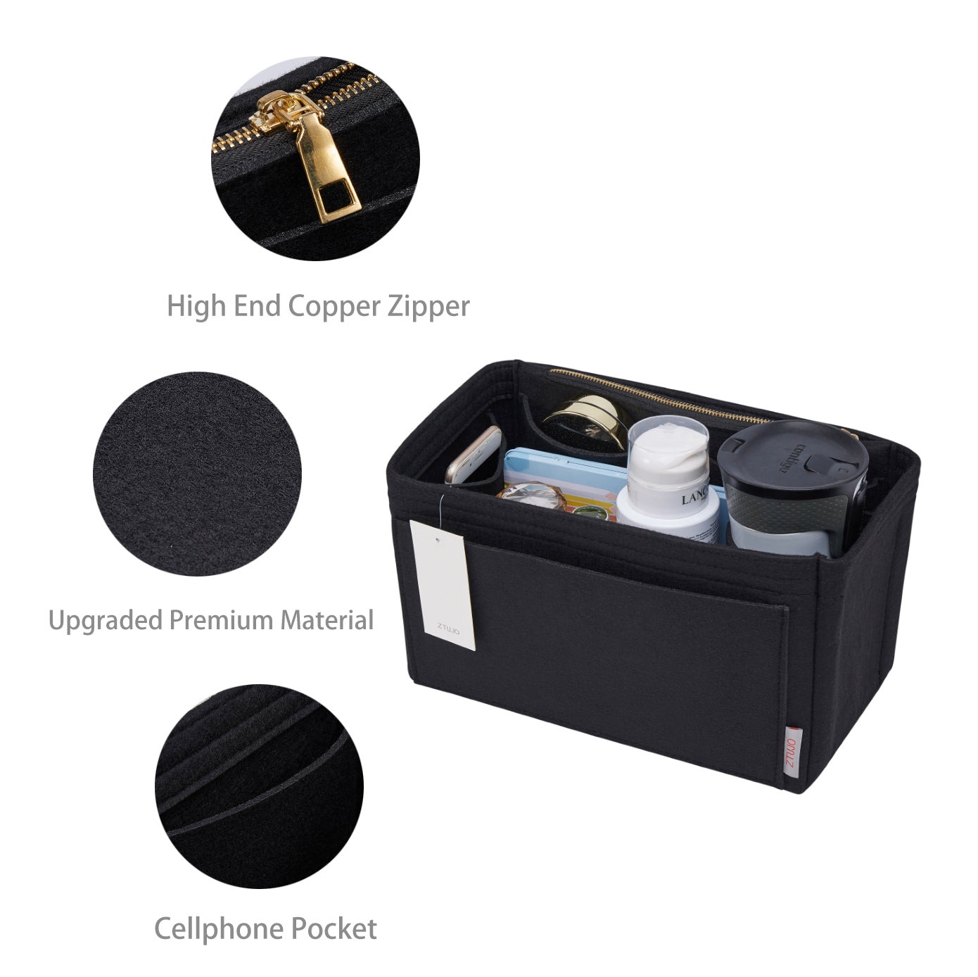 Organizador de bolso de fieltro para interiores con portabotellas – Delgado Medio, Grande, Extra Grande product image 16