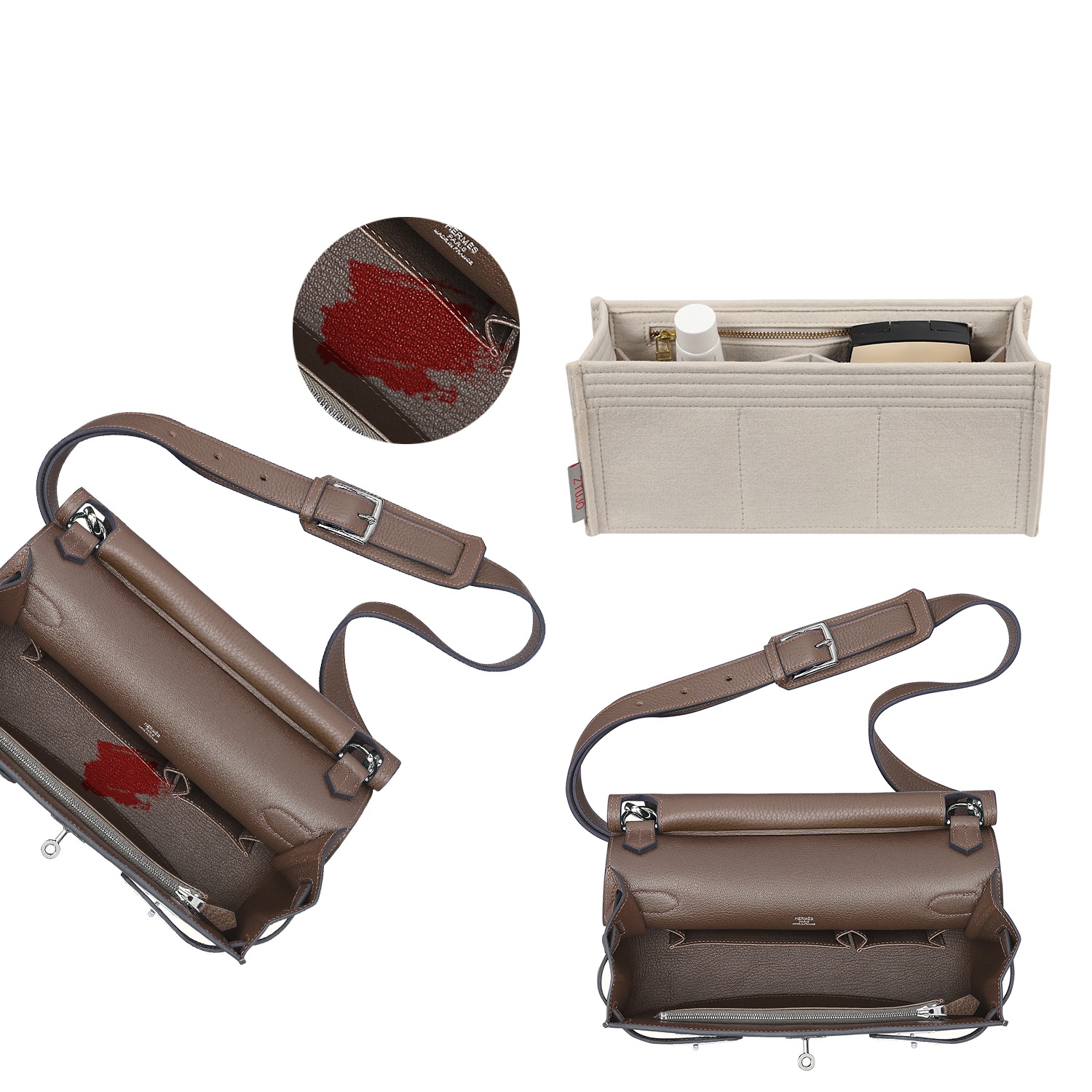 Premium Organizer do torebki Hermes Jypsiere 28 / 31 / 34 – 7 kieszeni, miękki filc, zamki YKK product image 4