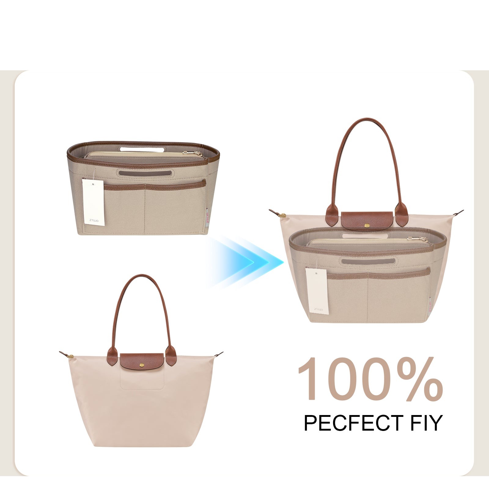 Handtaschen-Organizer-Einsatz für Tote Bags – Filz-Tasche-in-Tasche kompatibel mit Longchamp Le Pliage, Neverfull, Speedy und mehr detail image 3