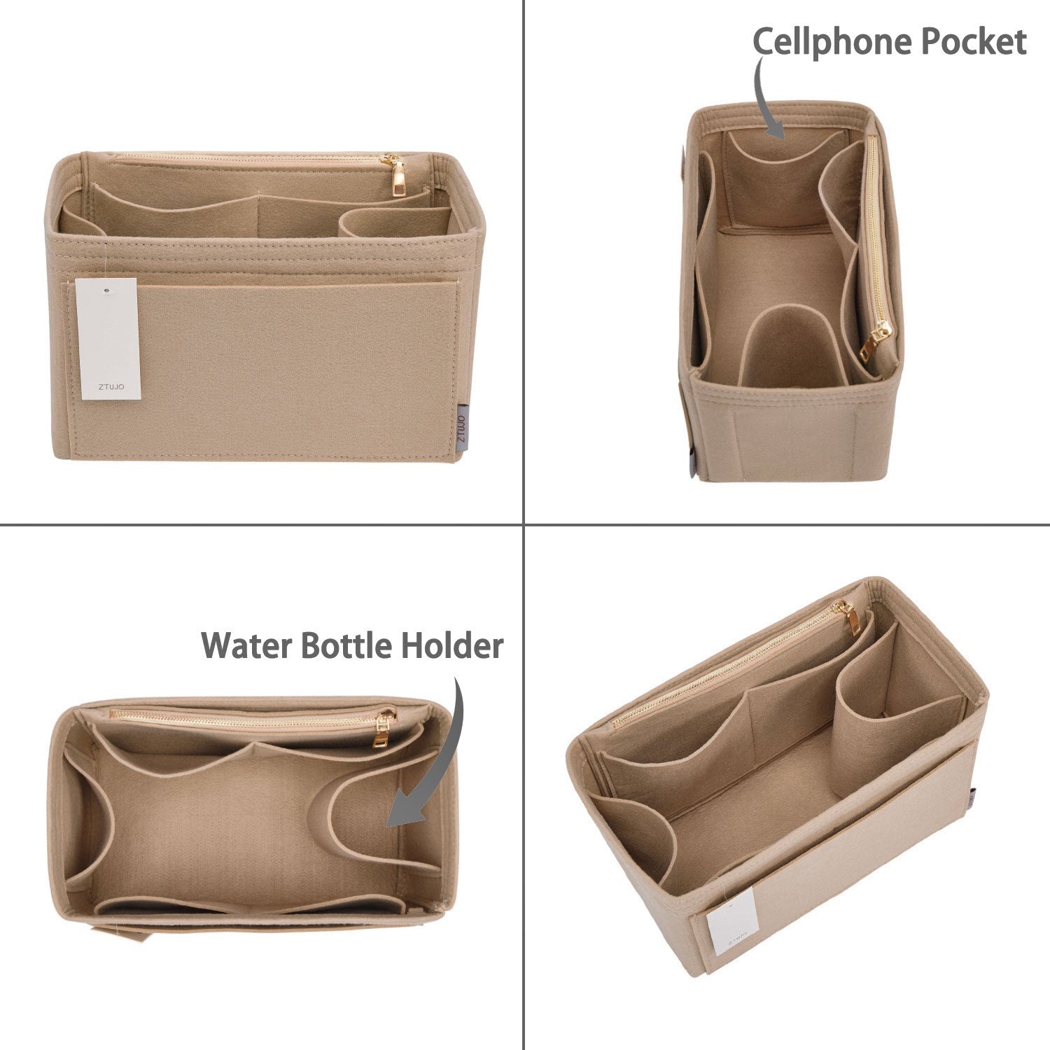 Organizador de bolso de fieltro para interiores con portabotellas – Delgado Medio, Grande, Extra Grande product image 4