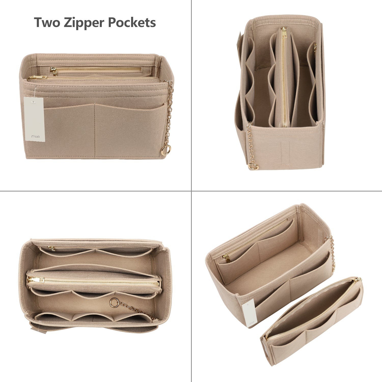 Organizér do kabelky z plsti s bočním zipem, odnímatelná střední kapsa pro LV Speedy Neverfull tote, 5 velikostí product image 4