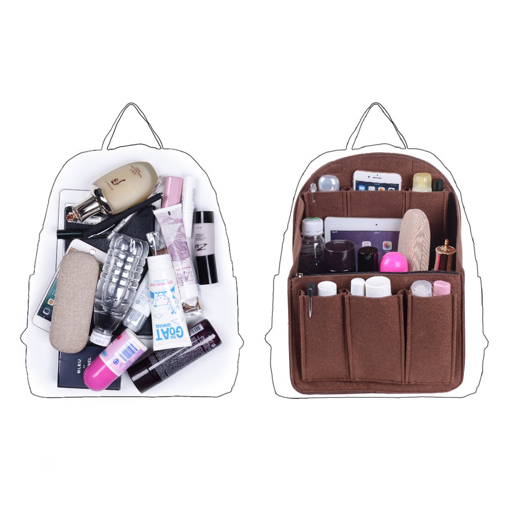 Organizador de bolso de fieltro para mochilas: compatible con bolsos redondos y cuadrados, en beige/gris/marrón/negro. product image 34
