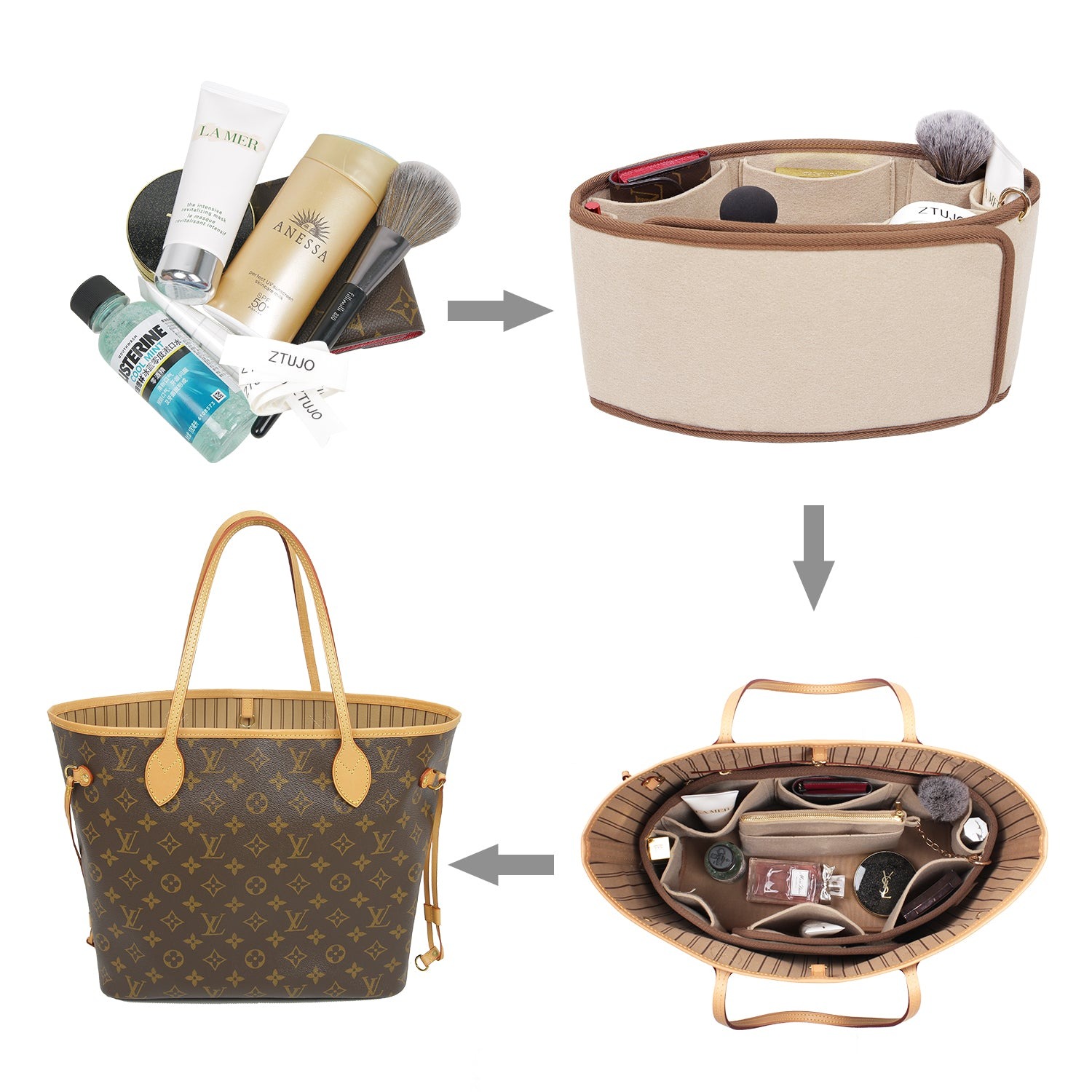 ที่插入 organizer สำหรับกระเป๋า Speedy, Neverfull, Tote – ไซส์ฟรี, 3 สี product image 4