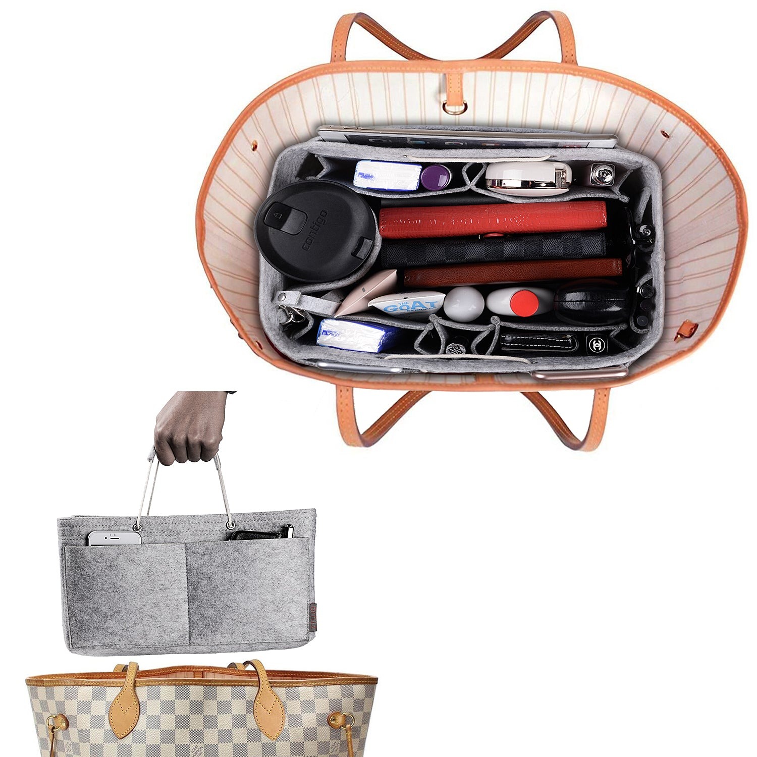 Organizer Tas Felt Multi-Saku dengan Gagang – Cocok untuk LV Speedy 30, 35 & Neverfull MM (Sedang/Besar) product image 6