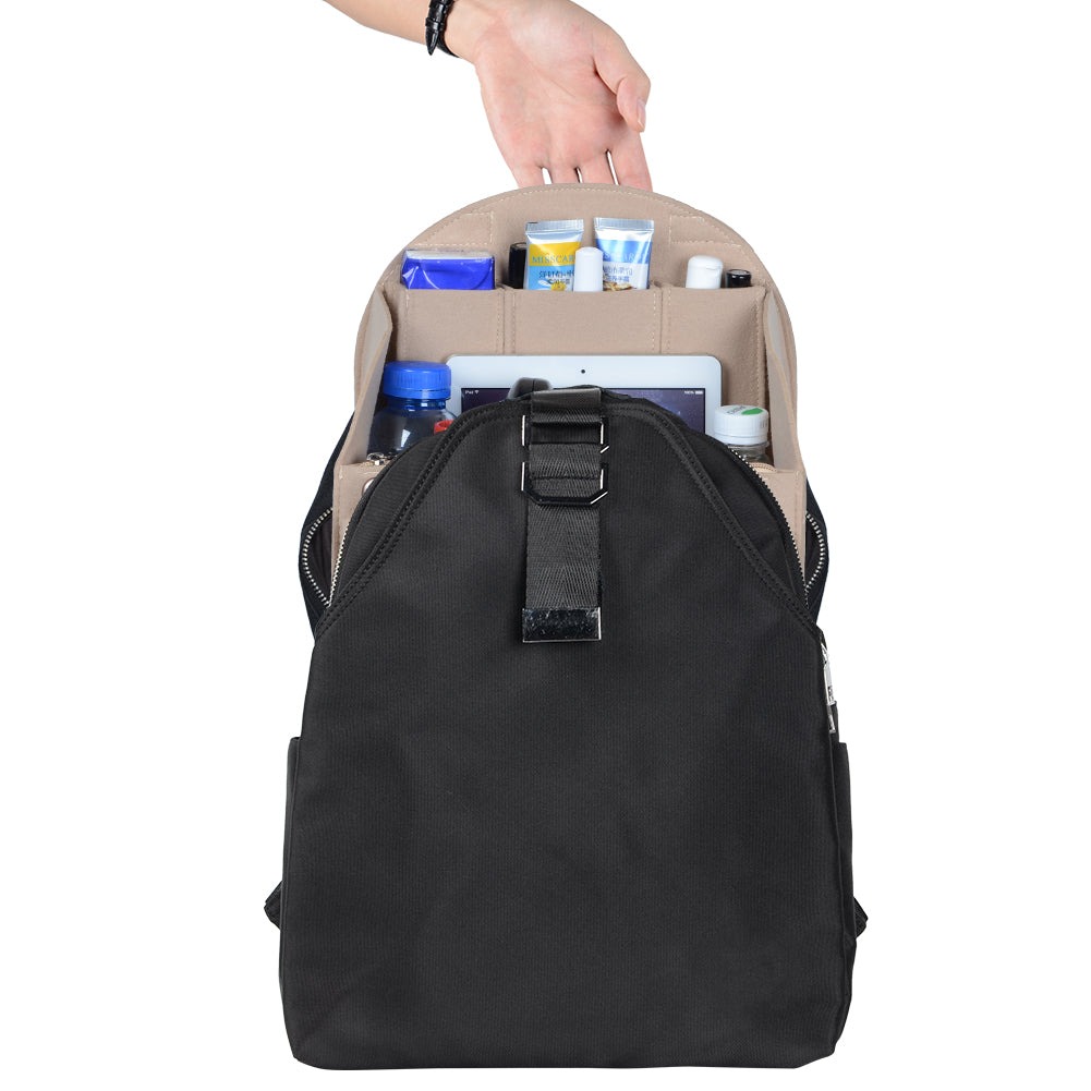 Organizador de bolso de fieltro para mochilas: compatible con bolsos redondos y cuadrados, en beige/gris/marrón/negro. product image 24
