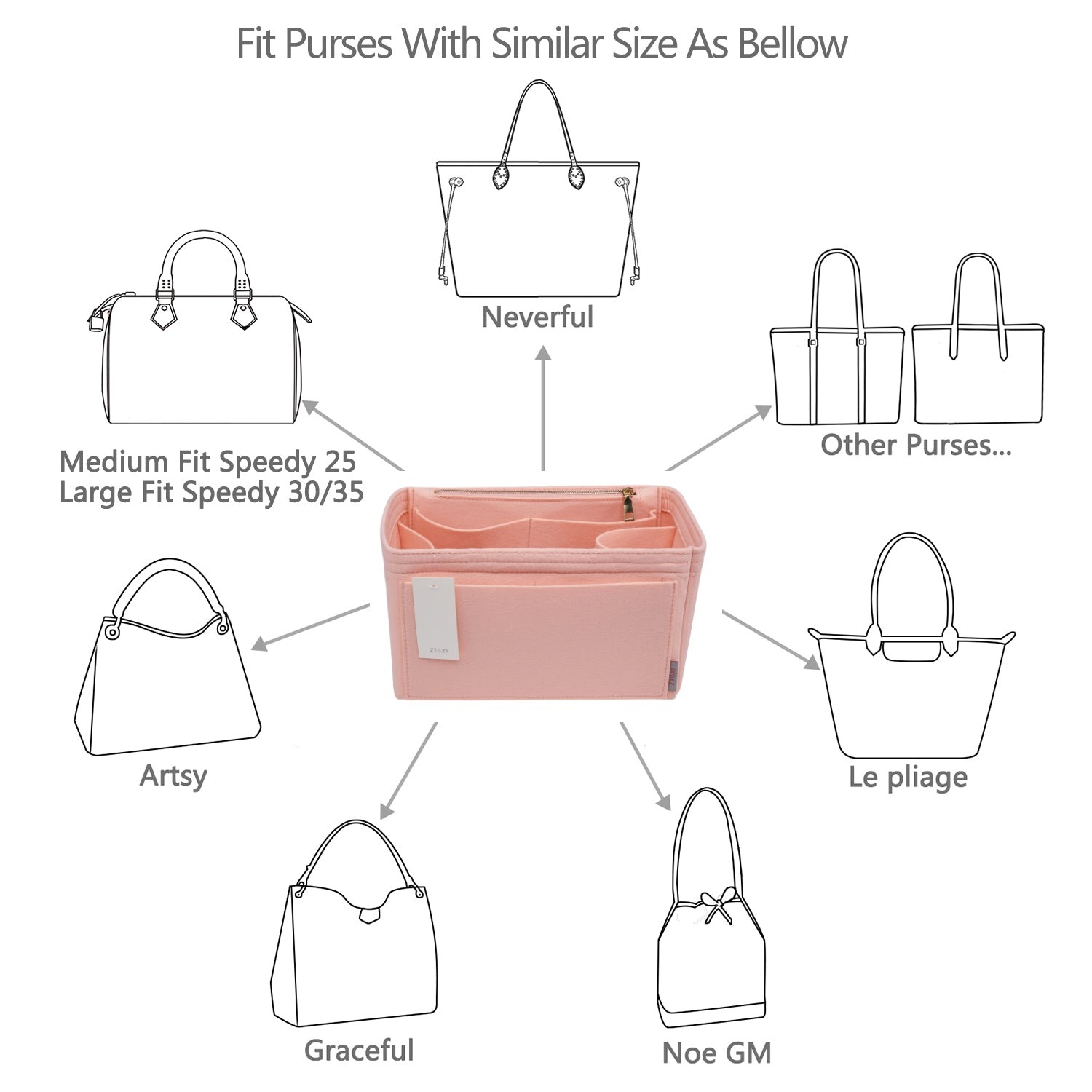 Organizador de bolso de fieltro para interiores con portabotellas – Delgado Medio, Grande, Extra Grande product image 28