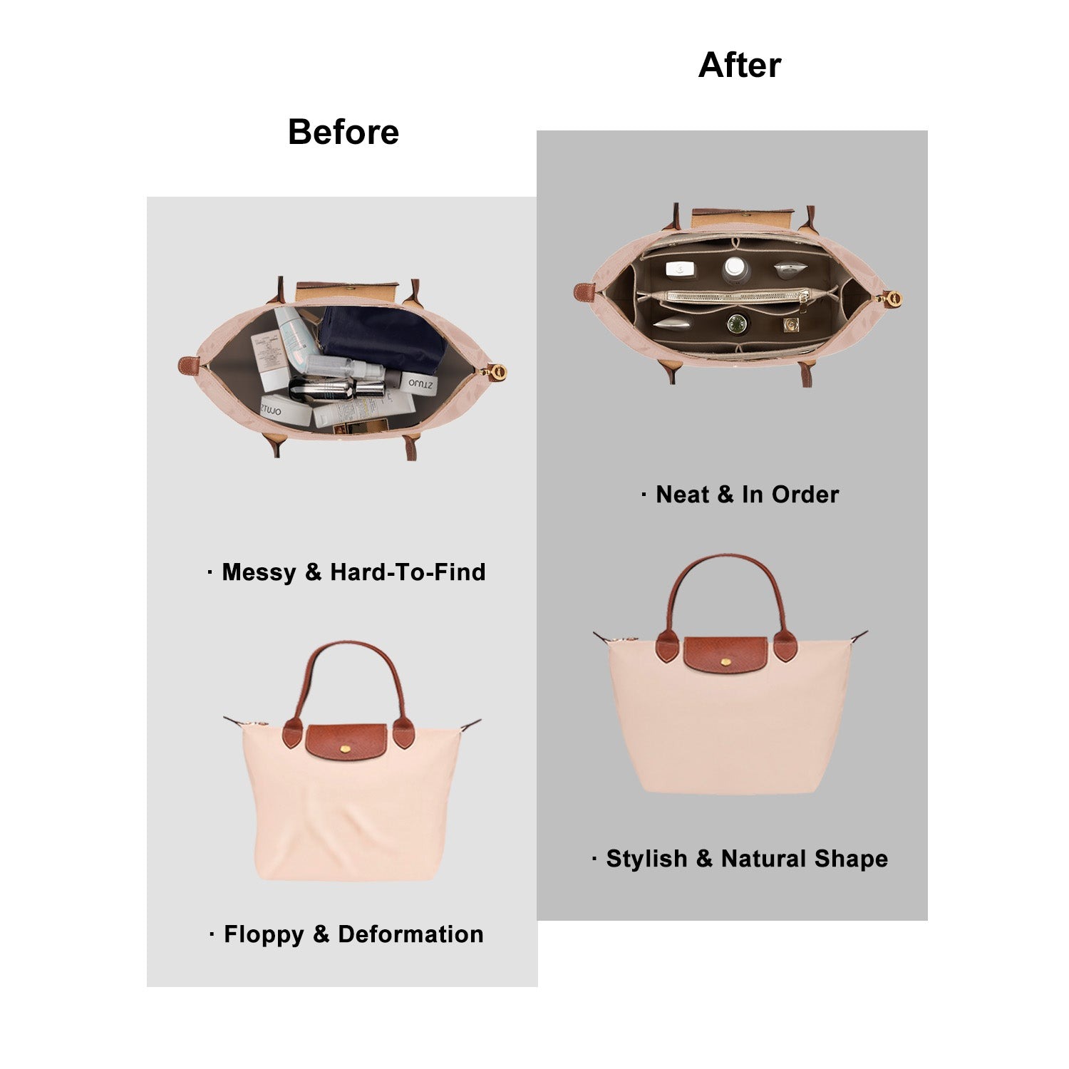 Longchamp Le Pliage -laukun järjestäjäinsertti – Sopii top handle S/M- ja olkalaukku S/L-kokoihin product image 11