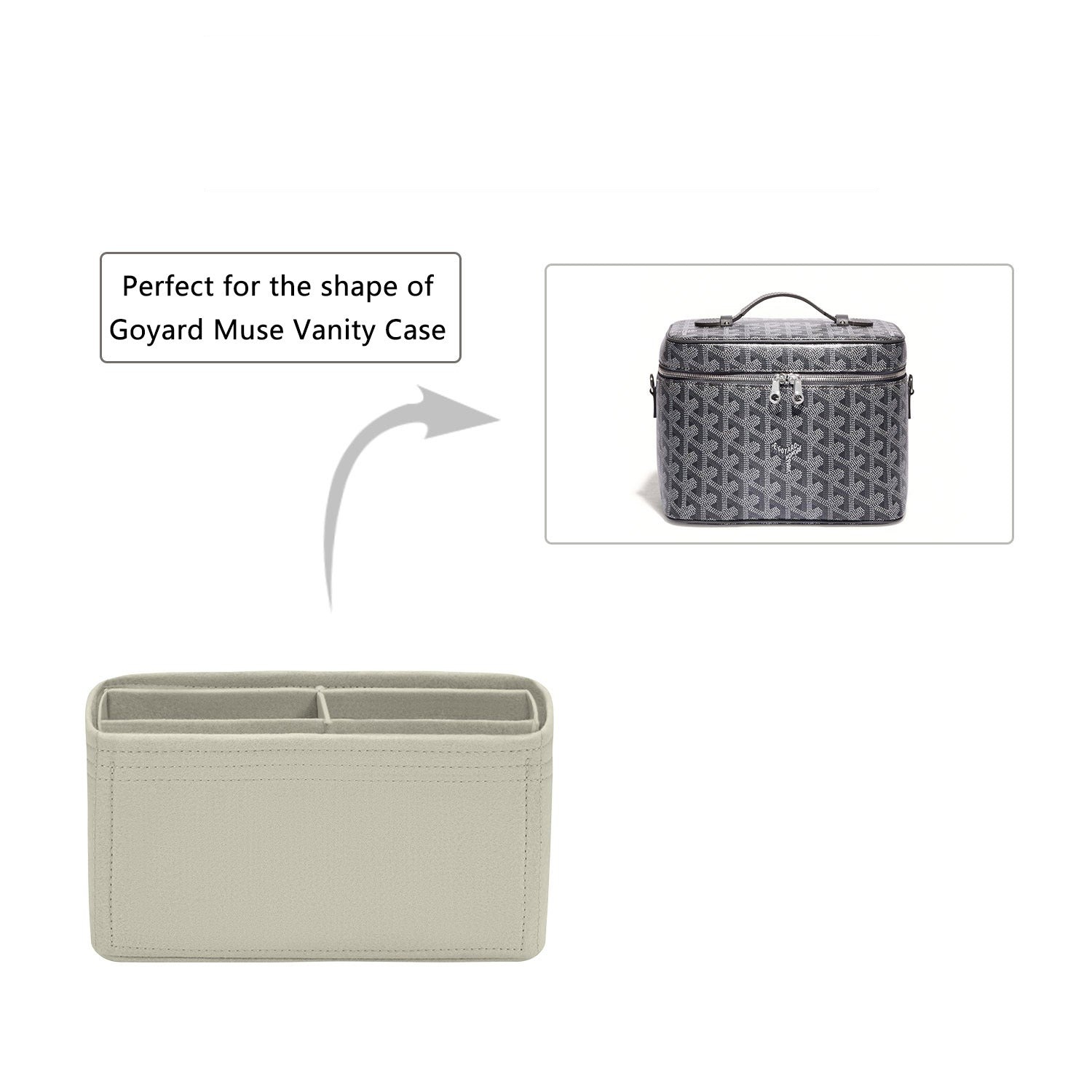 Organizator premium pentru poșetă Goyard Muse Vanity – 5 buzunare, fetru moale, gri cald sau culoare personalizată product image 5