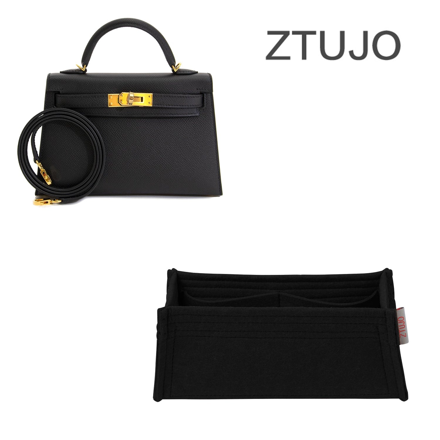 INNERBAG กระเป๋าใส่ของในกระเป๋า สำหรับ Hermes Danse / Pochette / Kelly Mini II – 4 ช่อง สีน้ำตาลอ่อน ดำ สั่งทำพิเศษ product image 10