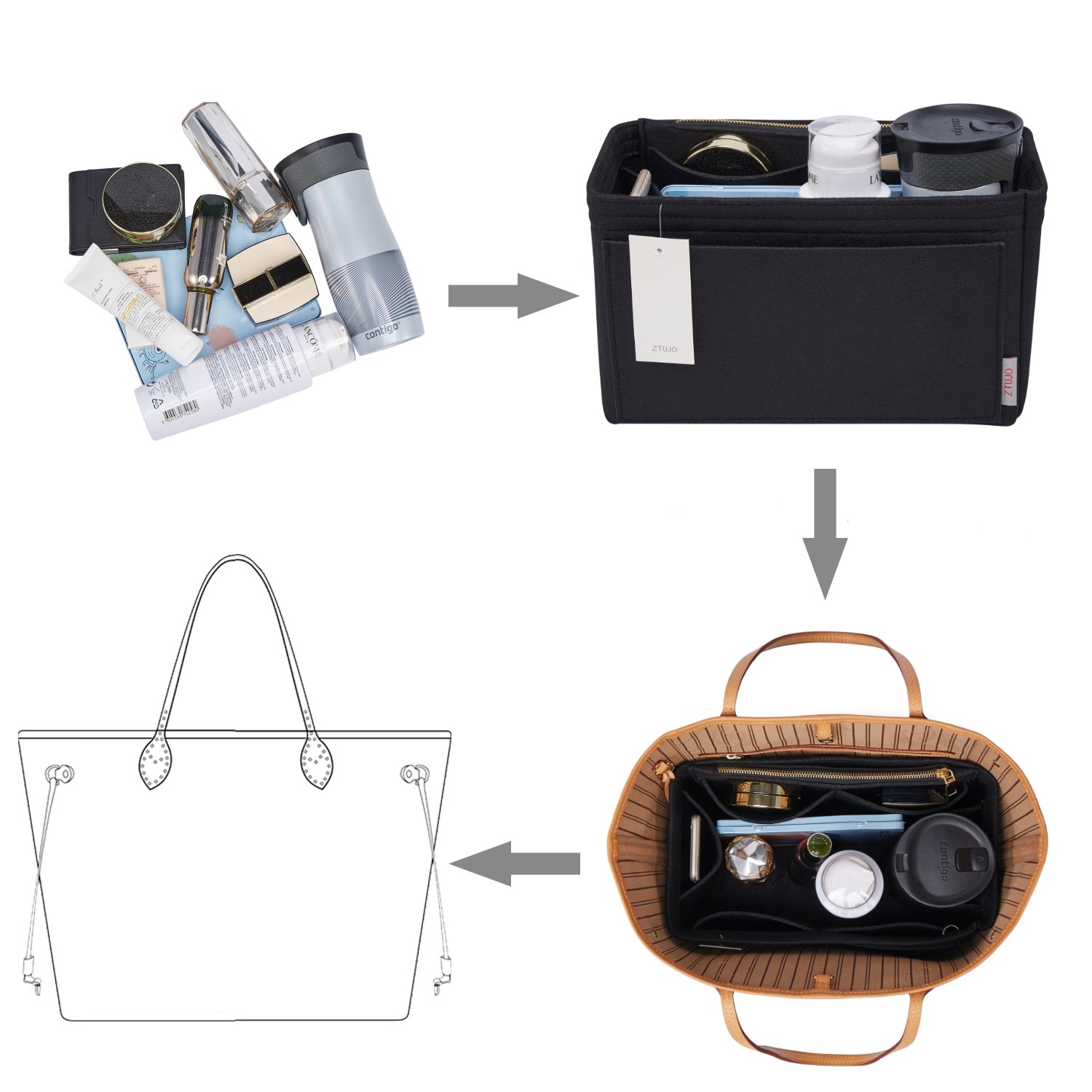 Organizador de bolso de fieltro para interiores con portabotellas – Delgado Medio, Grande, Extra Grande product image 19