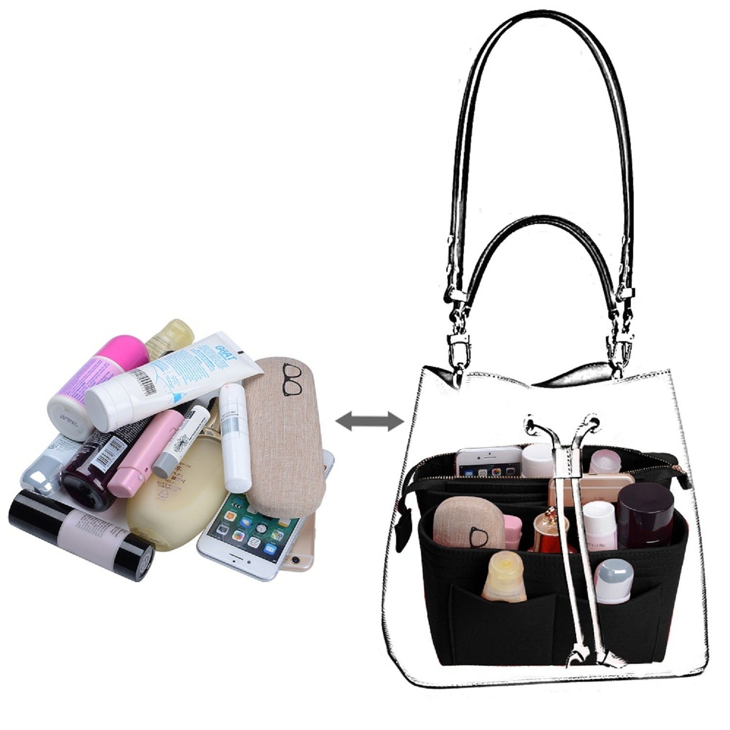 퍼스 오거나이저, LV NeoNoe Noé 시리즈용 2팩 백 인 백 인서트 product image 13