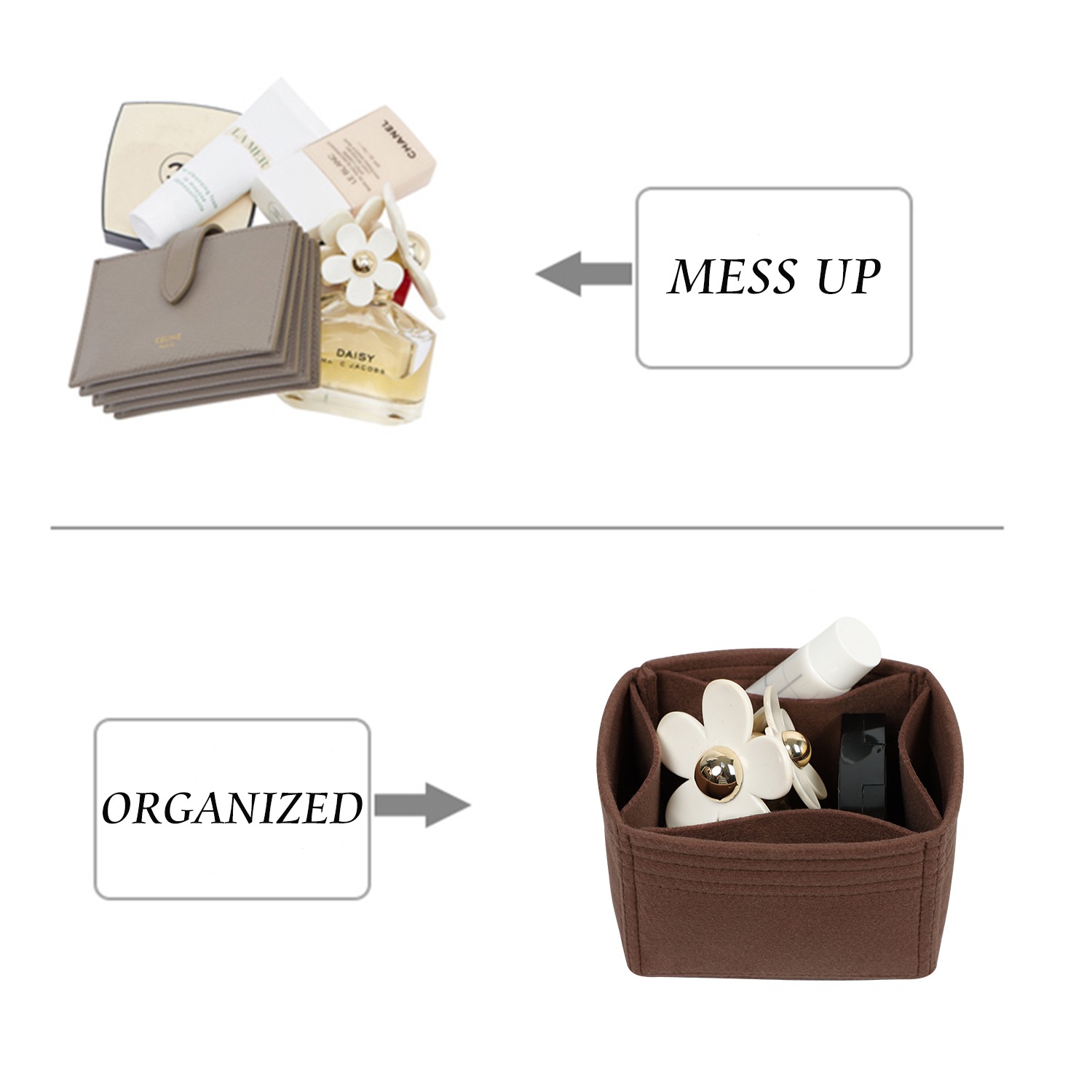 Organizér do kabelky pro LV Nano Noe / Noe BB / Petit Noe / Noe – 5 kapes, plst detail image 5