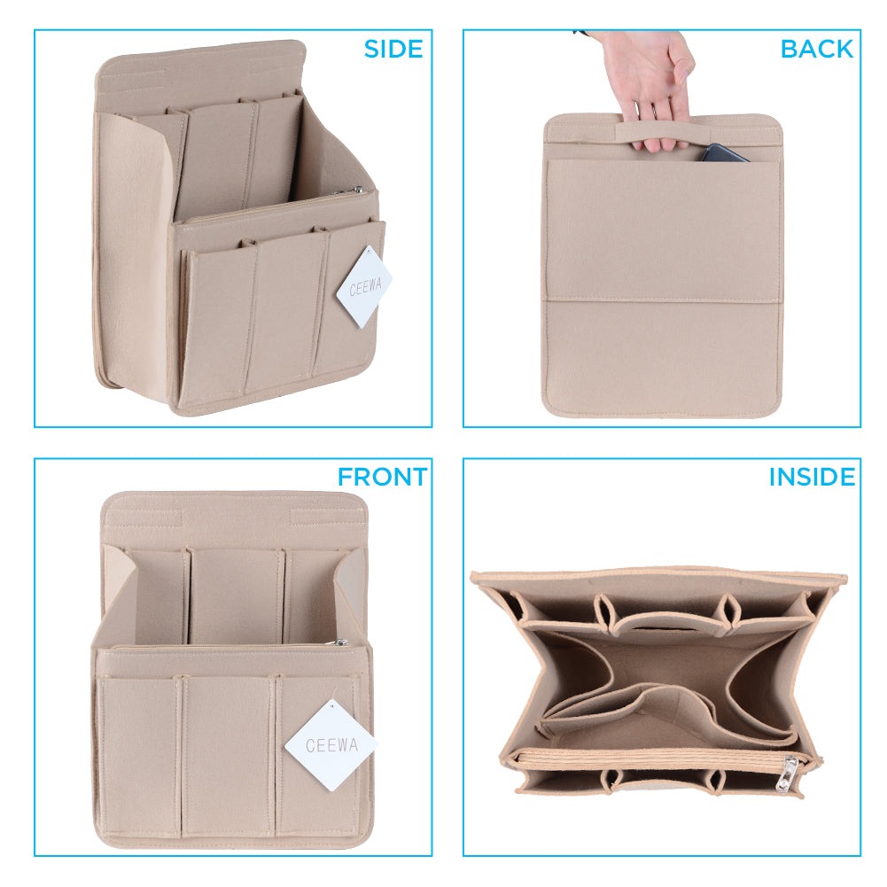 Organizador de bolso de fieltro para mochilas: compatible con bolsos redondos y cuadrados, en beige/gris/marrón/negro. product image 9