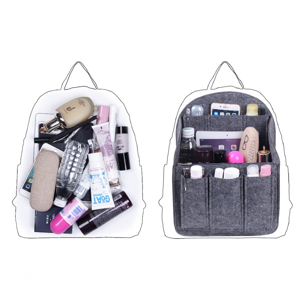 Organizador de bolso de fieltro para mochilas: compatible con bolsos redondos y cuadrados, en beige/gris/marrón/negro. product image 41