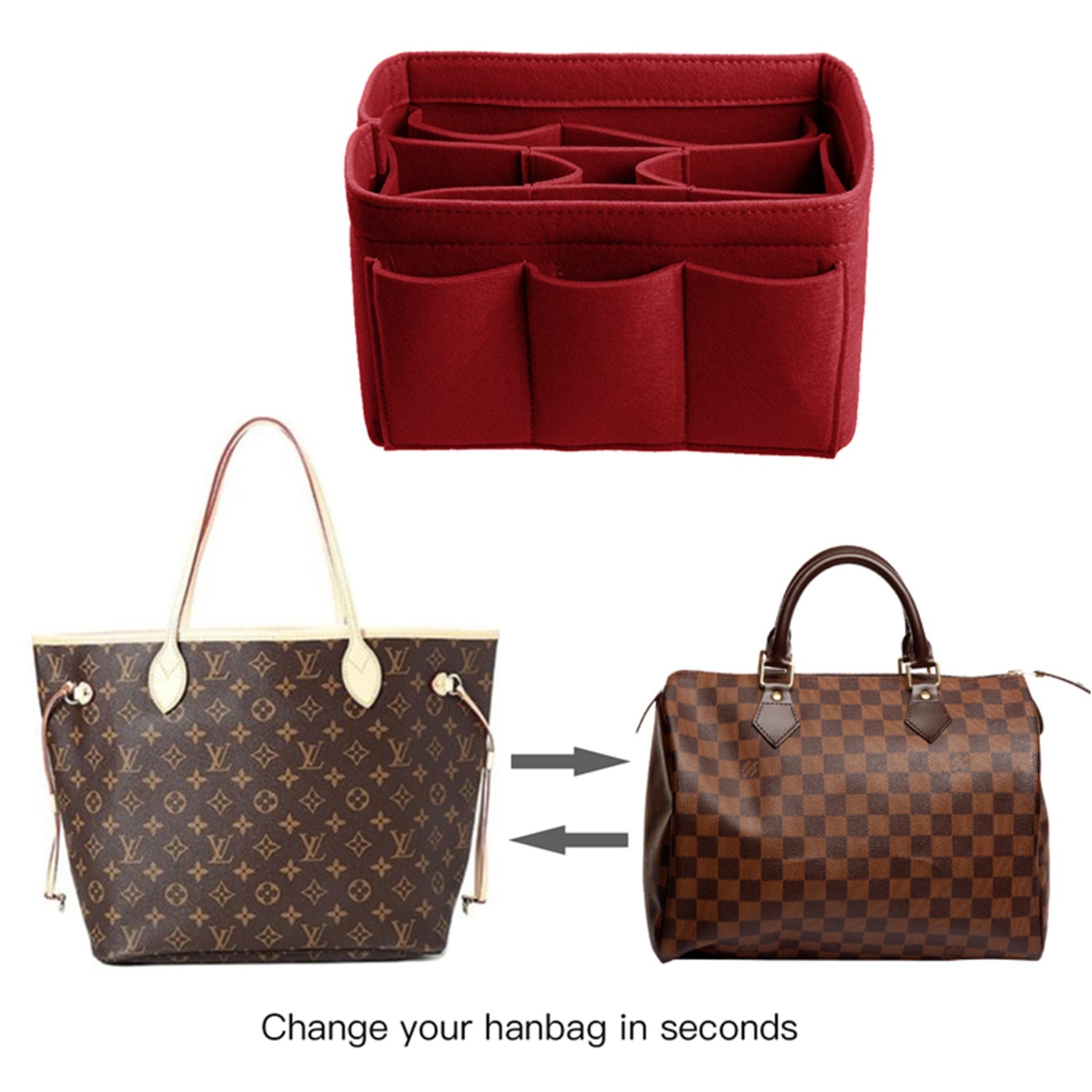 Vložka INNERBAG do kabelky se šitým dnem pro LV Speedy 35 a Neverfull MM – velká detail image 5