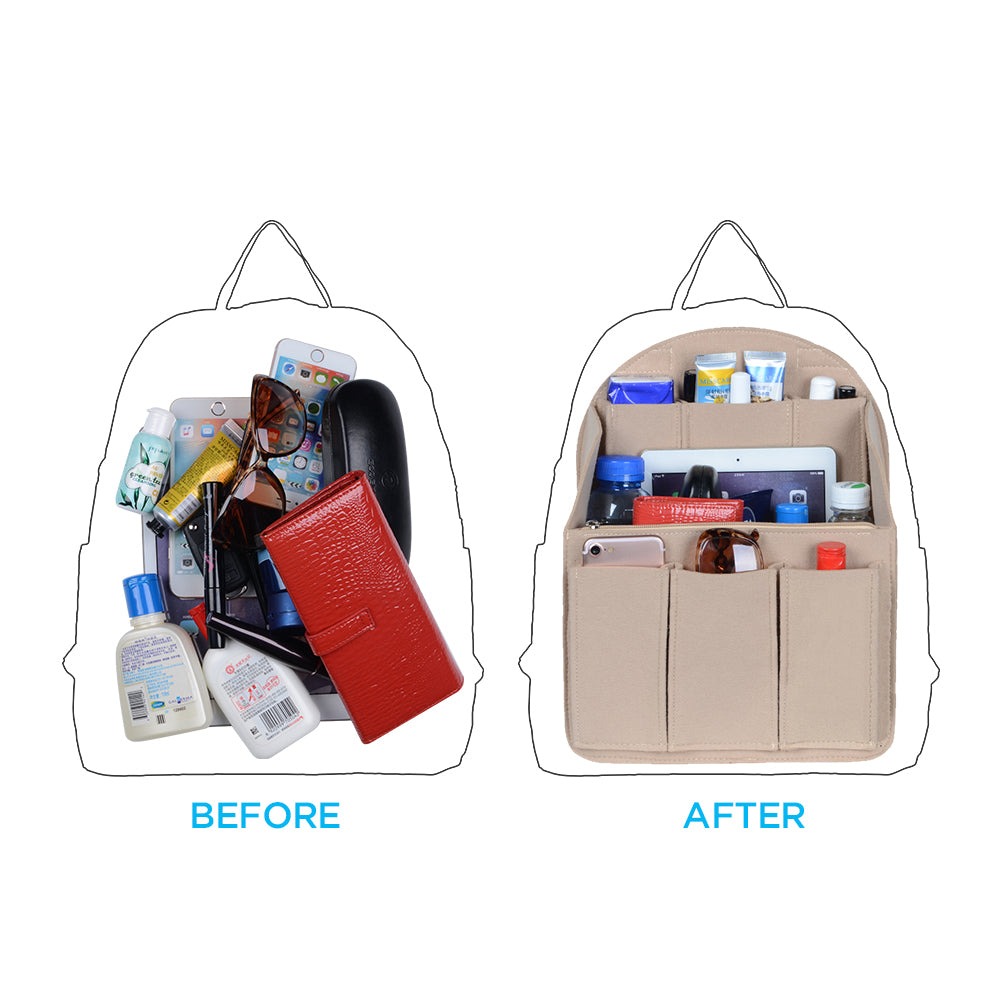 Organizador de bolso de fieltro para mochilas: compatible con bolsos redondos y cuadrados, en beige/gris/marrón/negro. product image 27