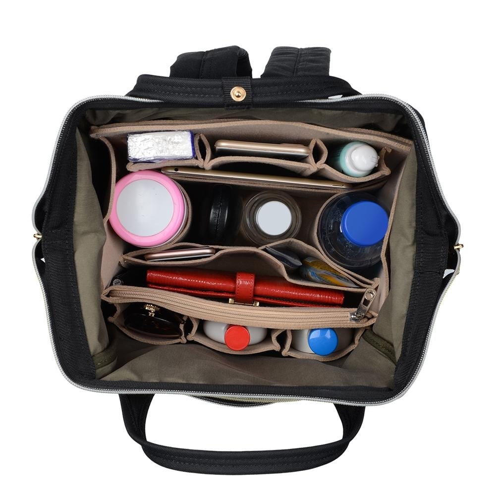 Organizador de bolso de fieltro para mochilas: compatible con bolsos redondos y cuadrados, en beige/gris/marrón/negro. product image 12