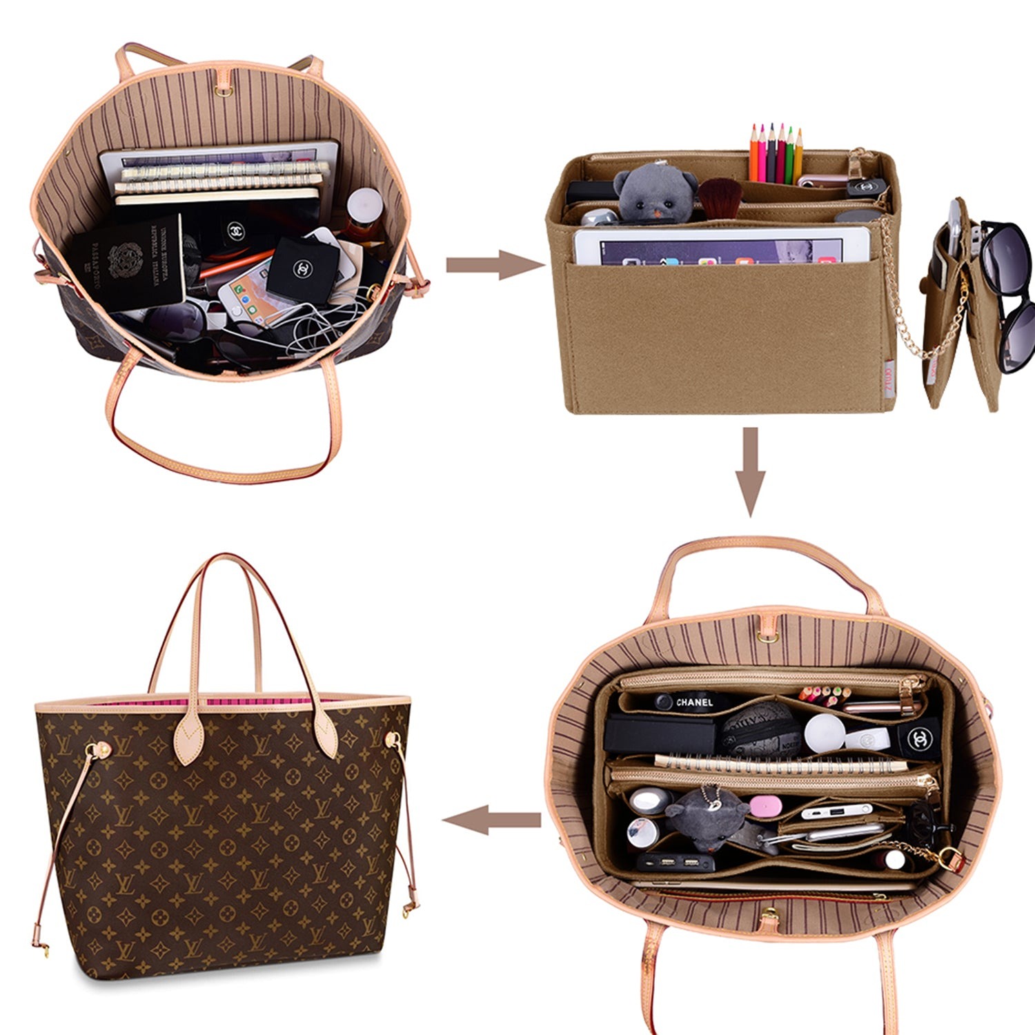 Vložka do kabelky pro návrhářské kabelky s kapsou blokující RFID – sedí na LV Speedy, Neverfull a další product image 41