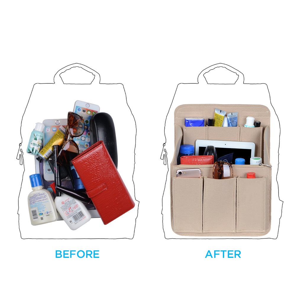 Organizador de bolso de fieltro para mochilas: compatible con bolsos redondos y cuadrados, en beige/gris/marrón/negro. product image 13