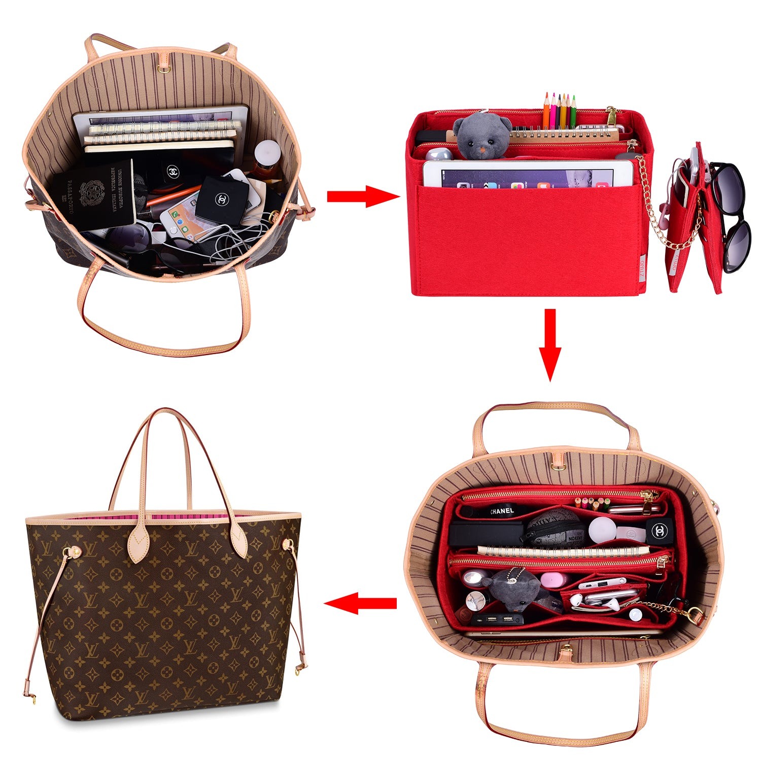 Vložka do kabelky pro návrhářské kabelky s kapsou blokující RFID – sedí na LV Speedy, Neverfull a další product image 27