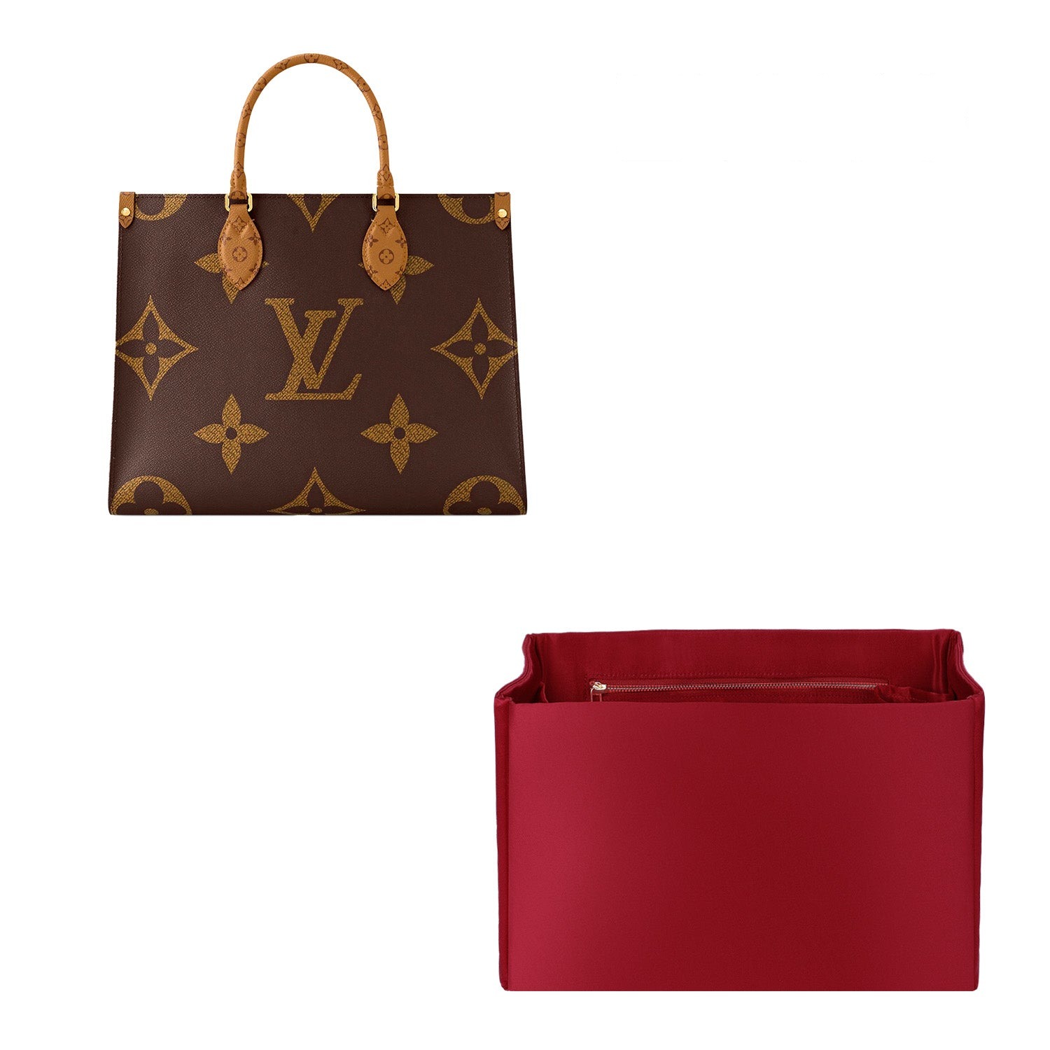 Organizador de bolsa em seda e cetim para LV OnTheGo BB / PM / MM / GM / East West – 7 bolsos