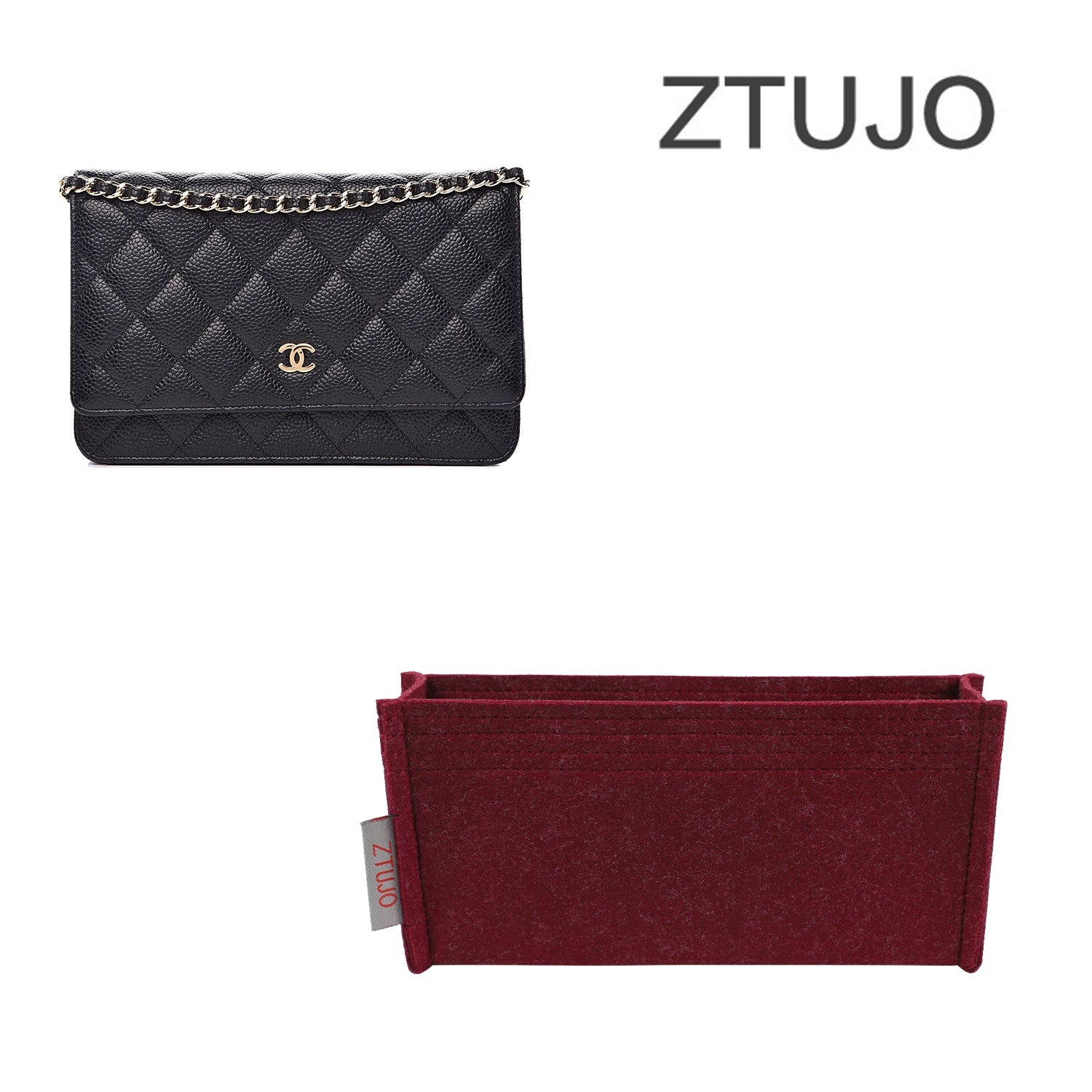Prémium pénztárca-rendszerező Chanel Classic Wallet On Chain WOC táskához – bordó vagy egyedi
