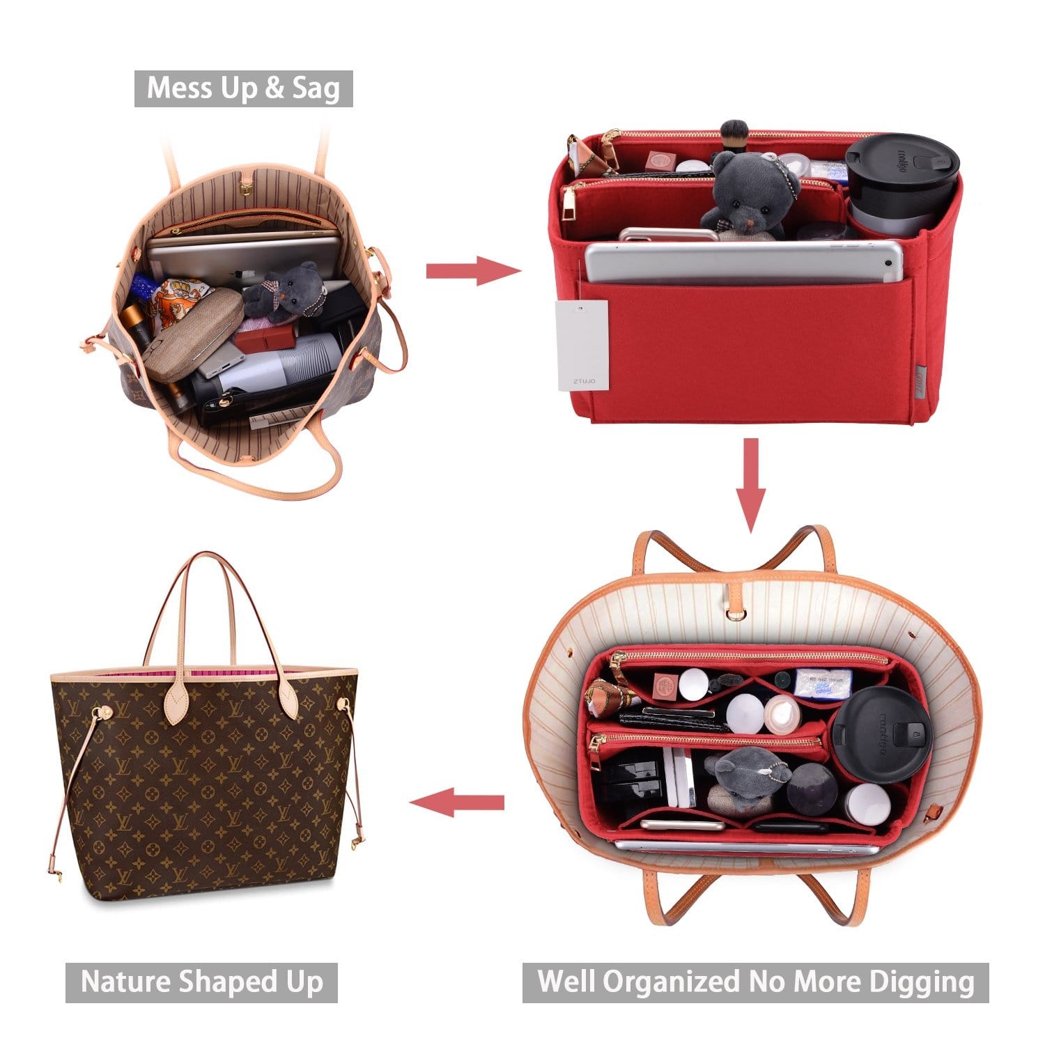 Vložka a organizér do kabelky pro LV Speedy, Neverfull, Graceful, Tote – plstěný tvarovač kabelky detail image 19