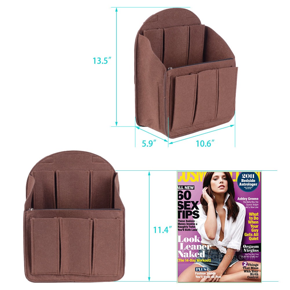 Organizador de bolso de fieltro para mochilas: compatible con bolsos redondos y cuadrados, en beige/gris/marrón/negro. product image 30