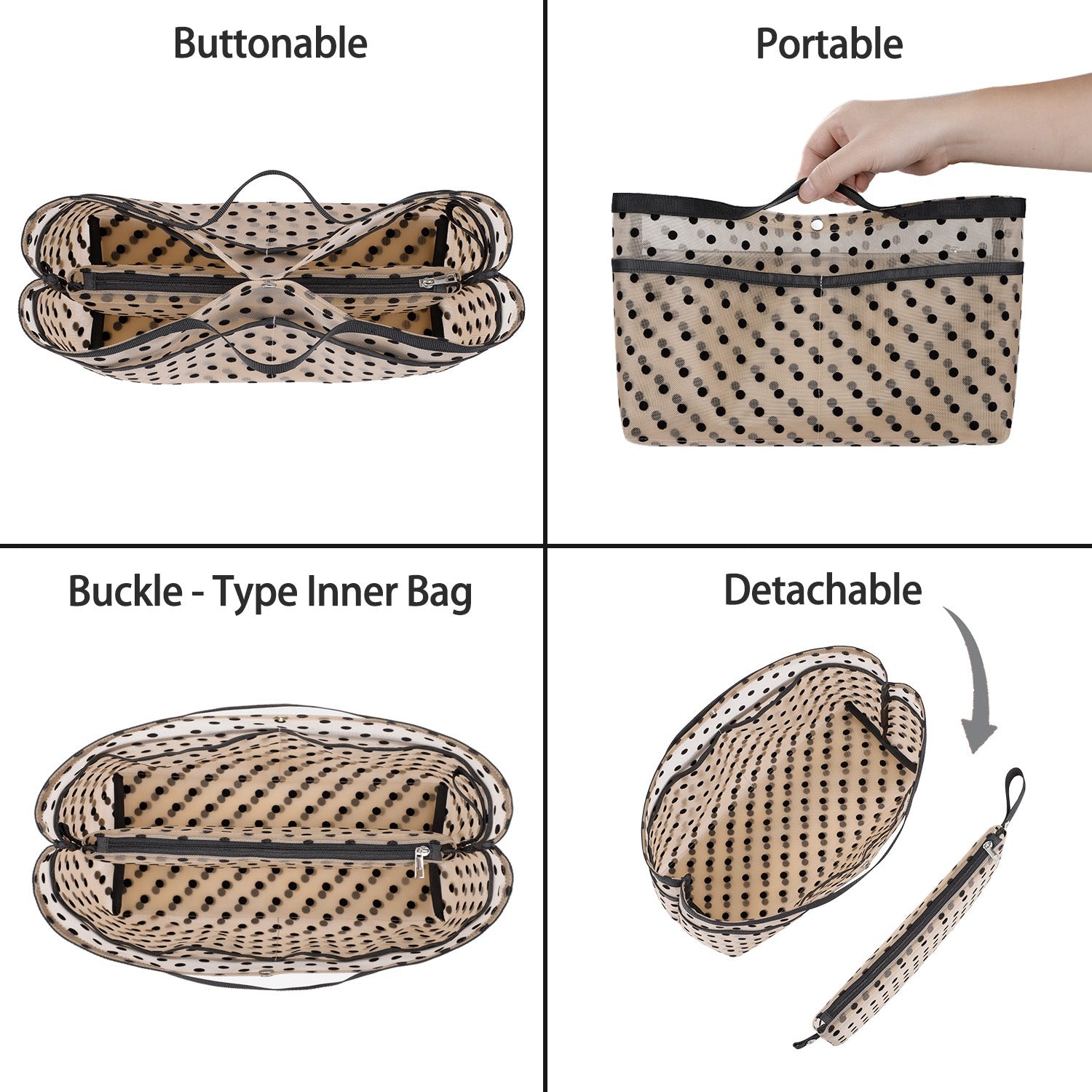 Wkładka Organizująca do Torebek – Organizer w Formie Siatki z Zamkiem Błyskawicznym, Pasuje do Speedy, Neverfull PM/MM, Le Pliage – Średnia, Duża, Bardzo Duża product image 27